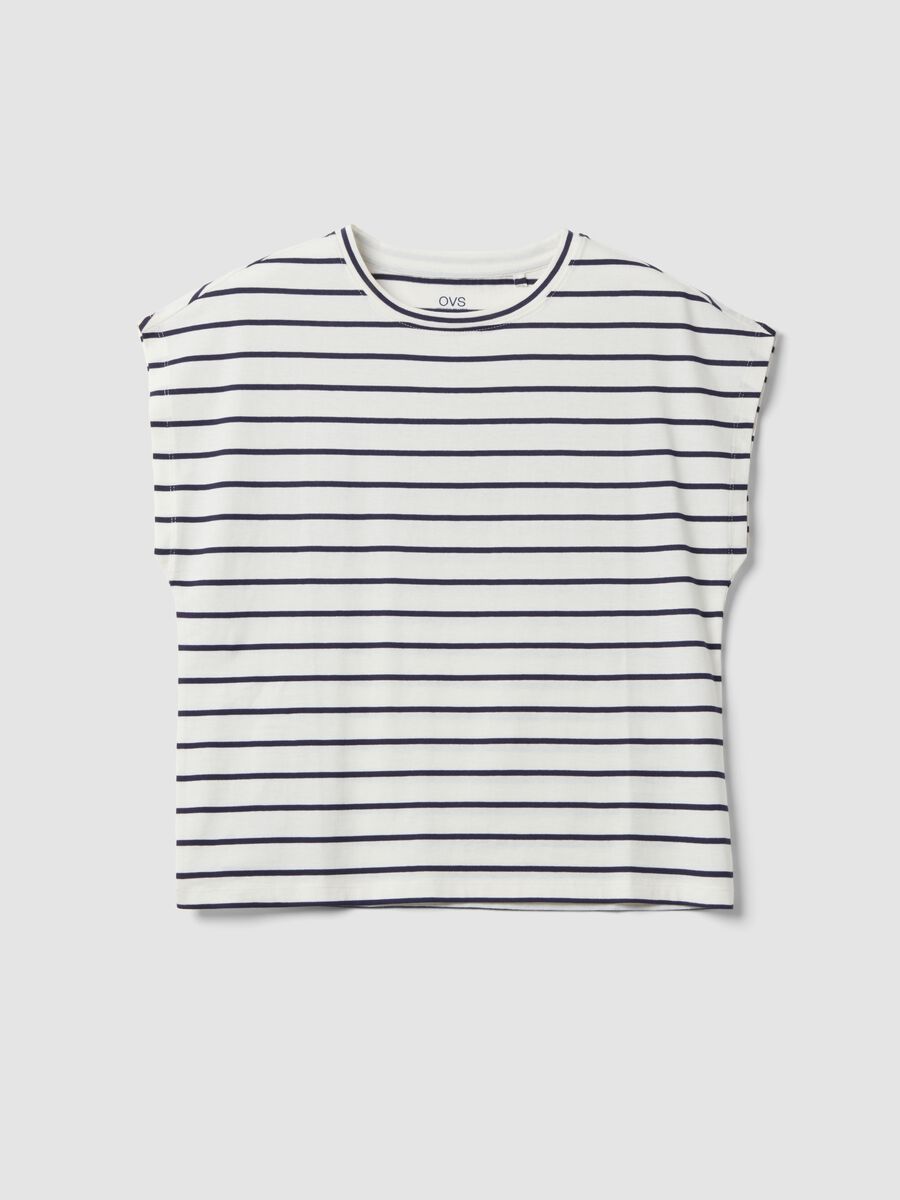 White pure cotton T-shirt with blue stripes, regular fit_4