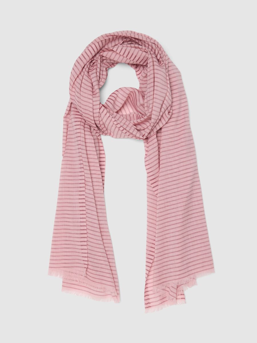 Sciarpa leggera in misto cotone a righe rosa_0