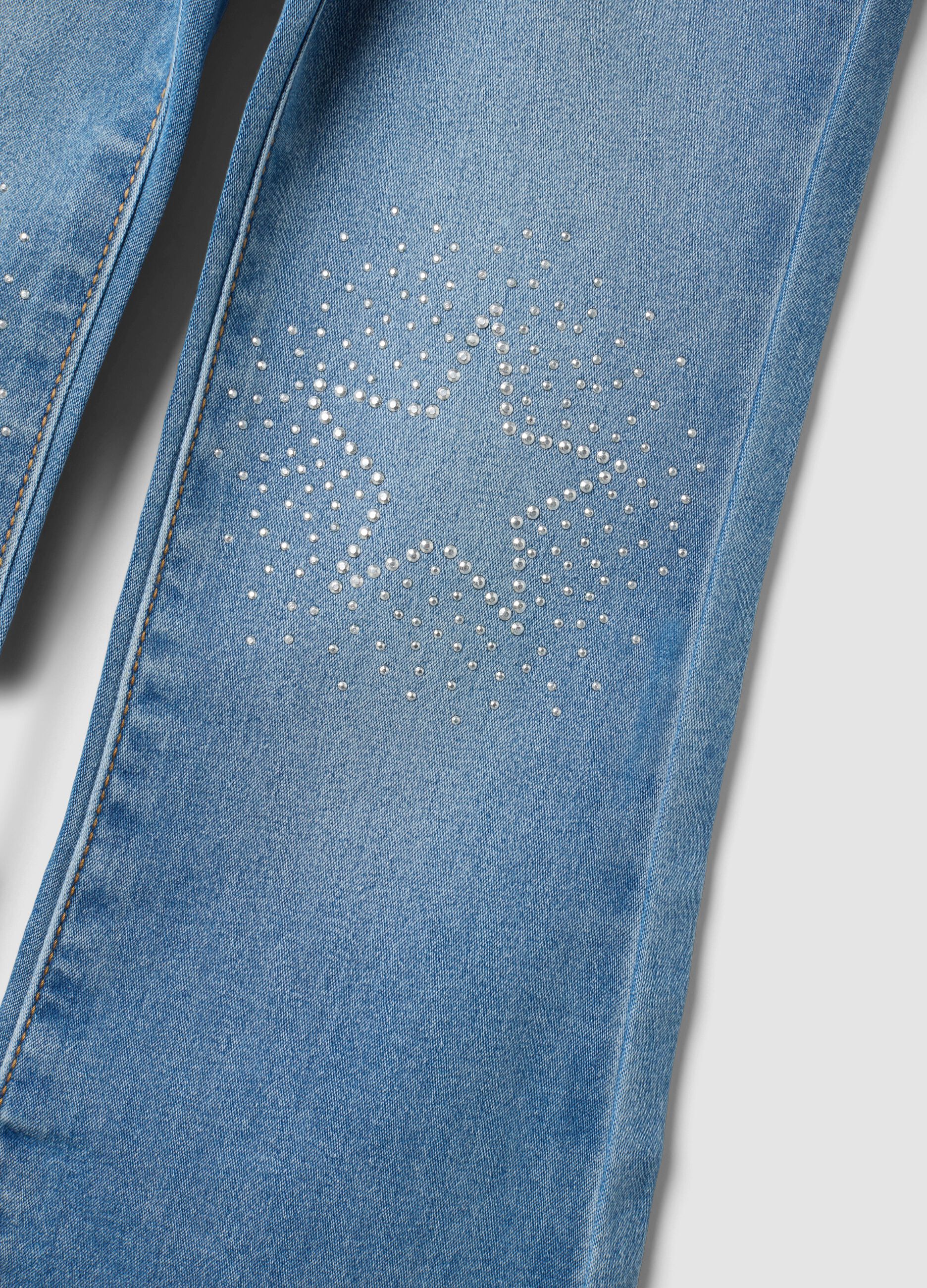 Girls&rsquo; flared stretch cotton denim jeggings with rhinestones