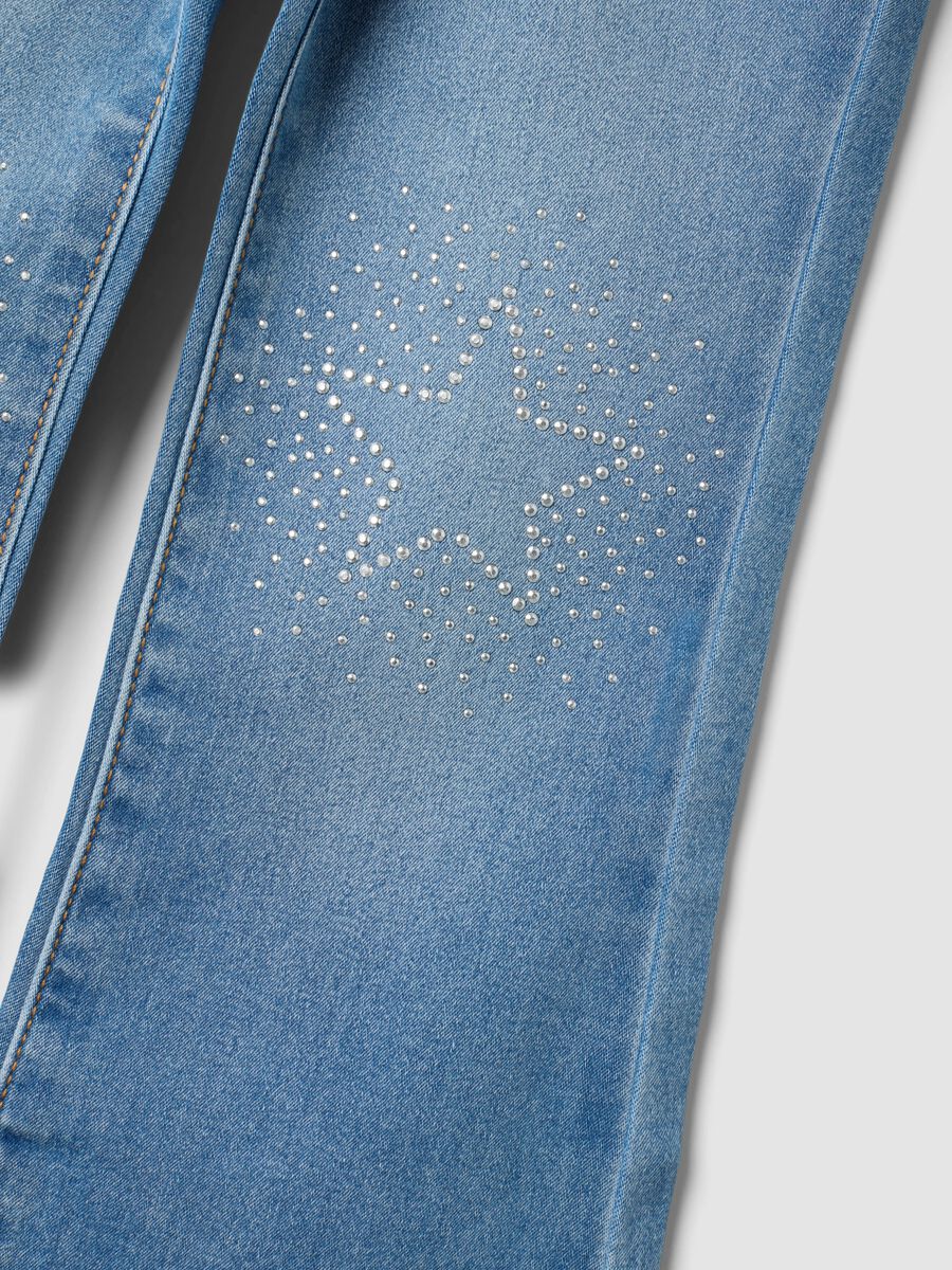 Girls&rsquo; flared stretch cotton denim jeggings with rhinestones_3
