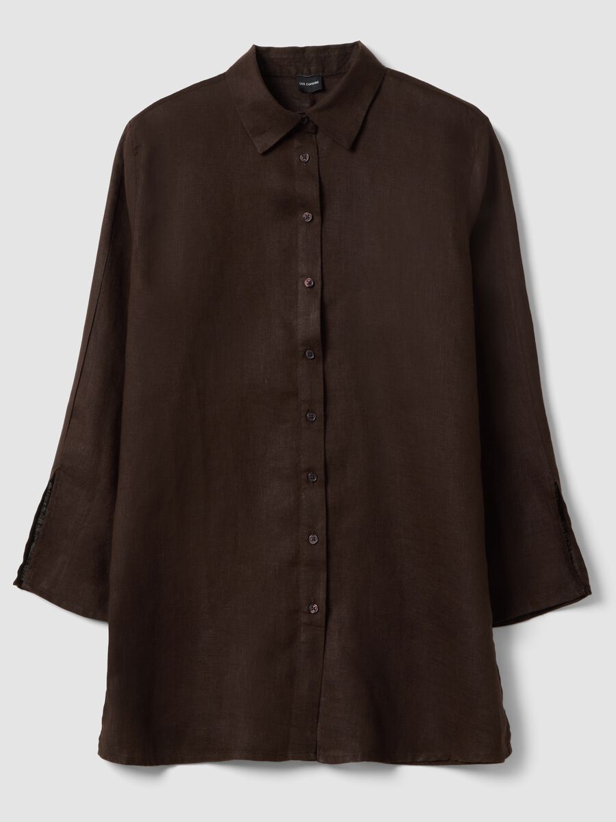 Oversized pure linen brown shirt_4