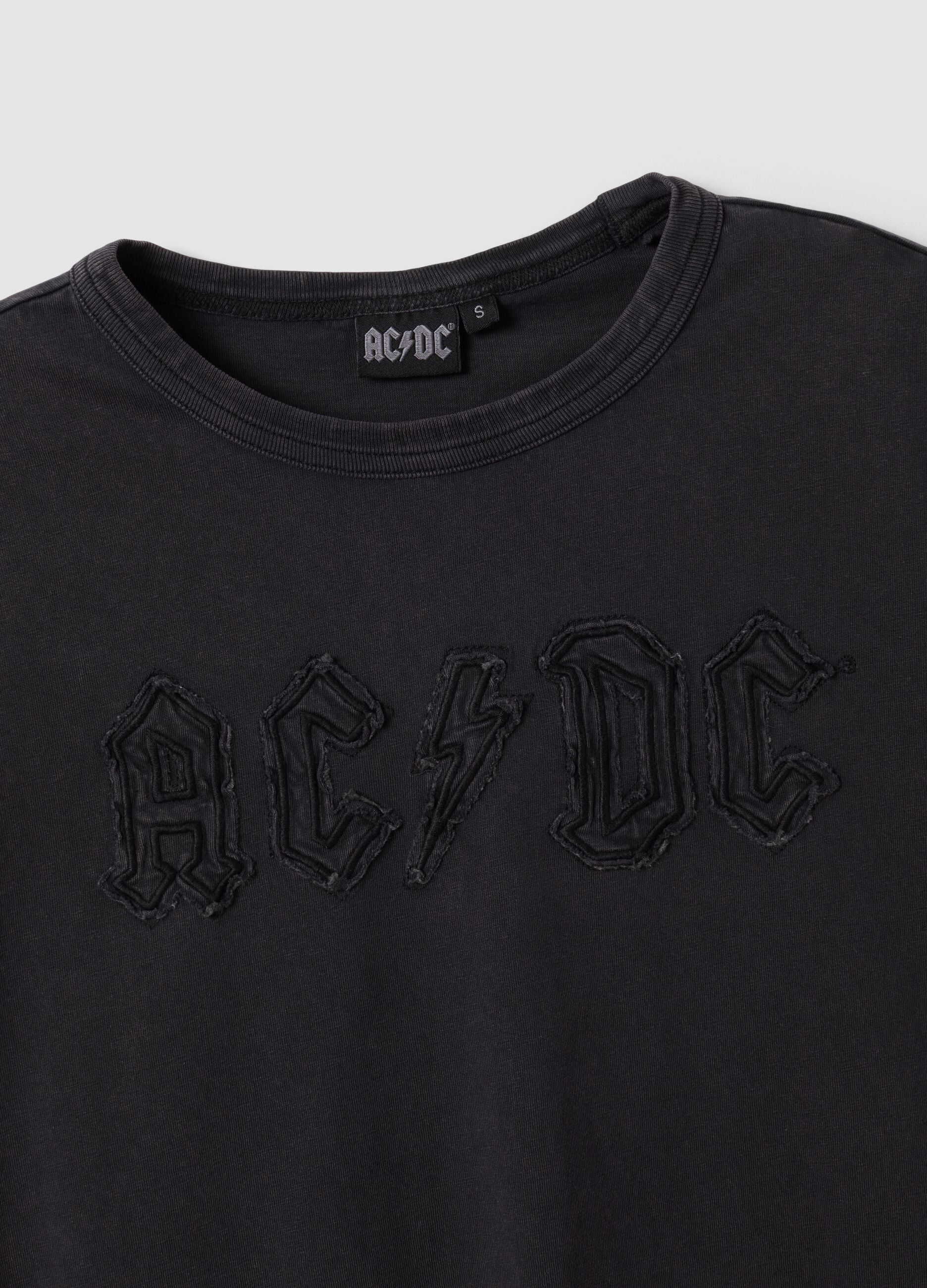 Grey pure cotton regular-fit T-shirt with AC/DC print