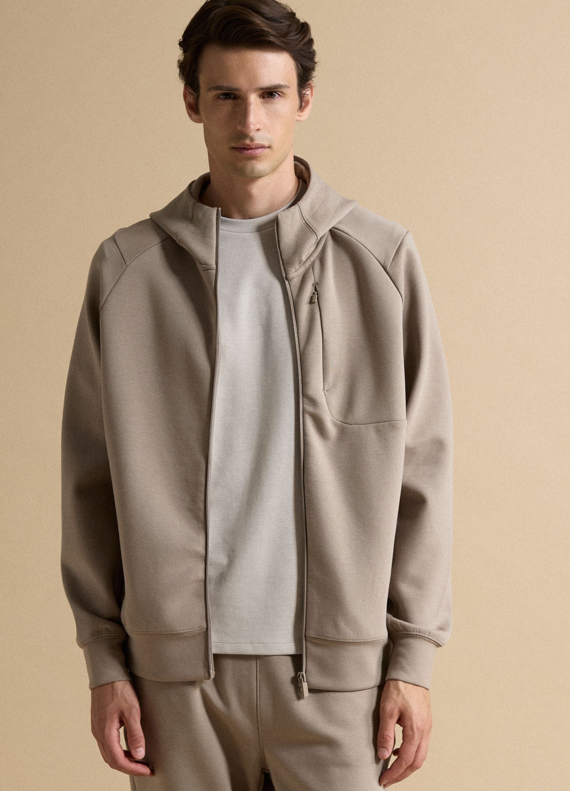 Full-zip beige traspirante in tessuto elasticizzato 2 Way Stretch