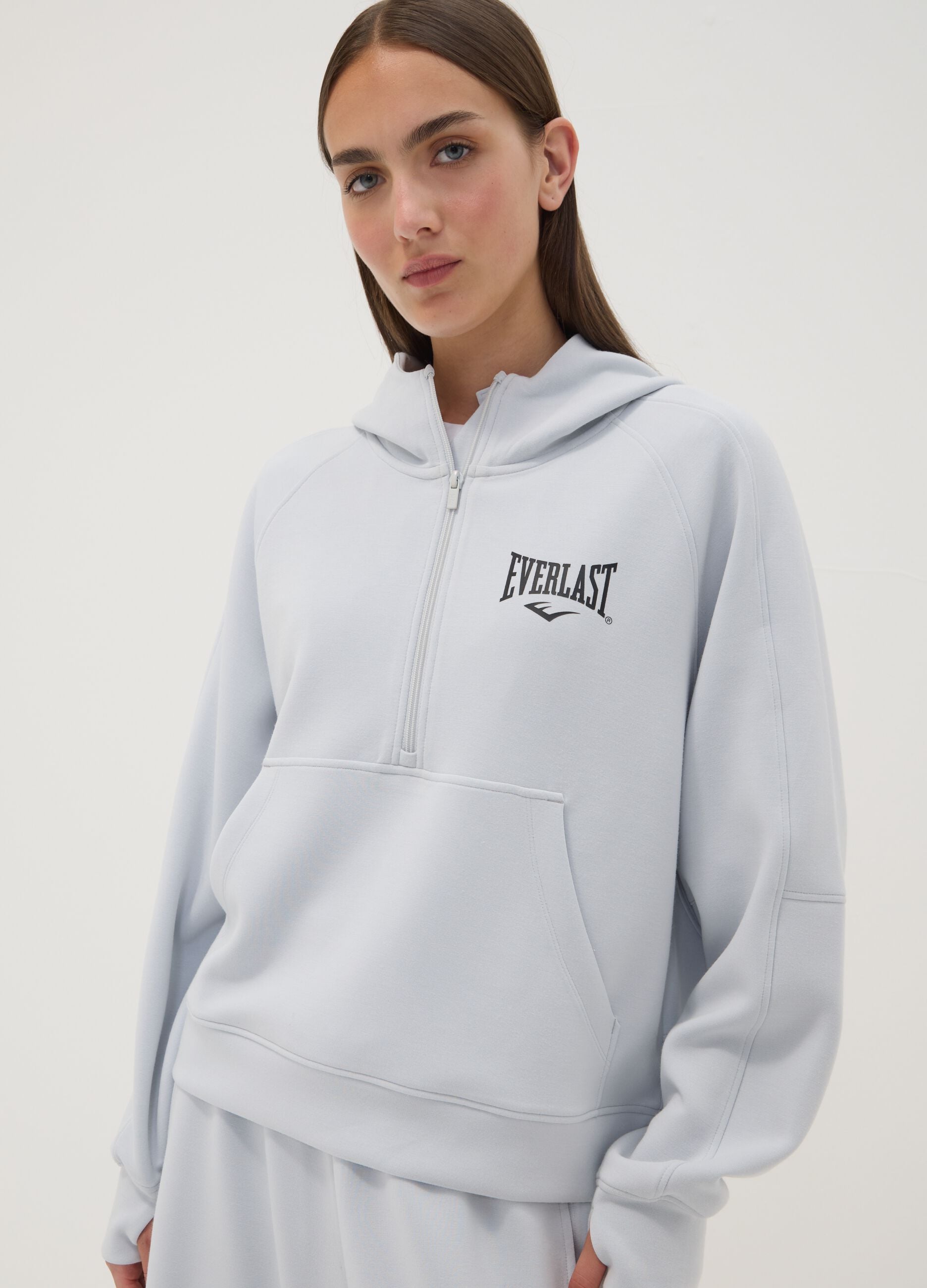 Grey stretch viscose jersey hoodie