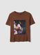 Brown pure cotton T-shirt with floral print, regular fit_4