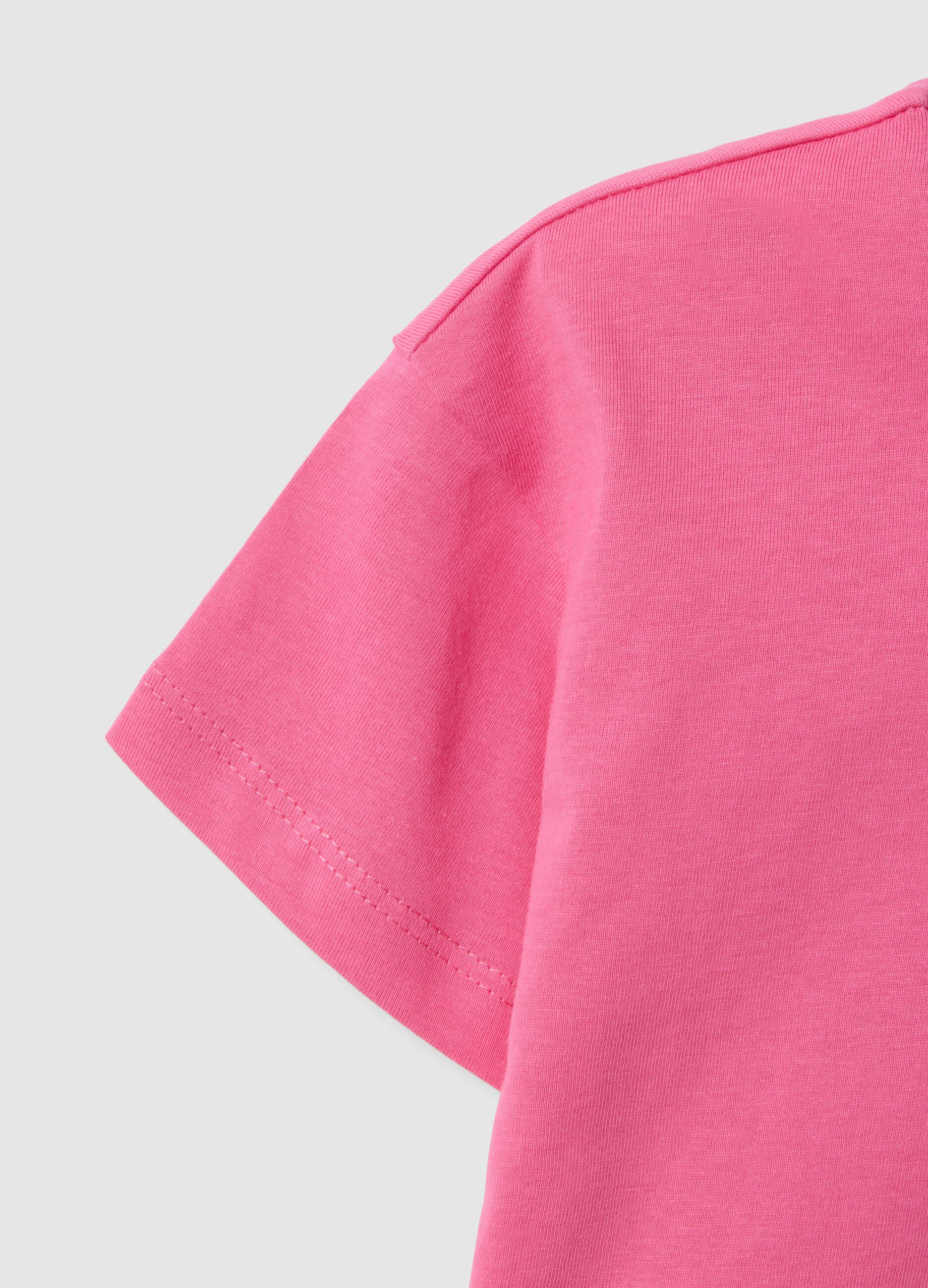 Girls' pink pure cotton boxy fit T-shirt with heart