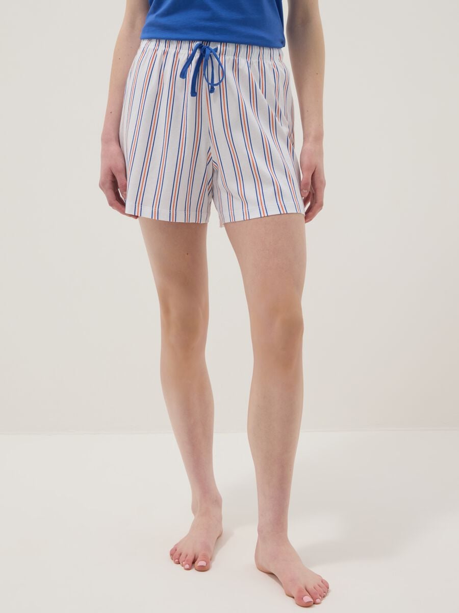 Pure cotton striped pyjama shorts, multicolour, regular fit_1