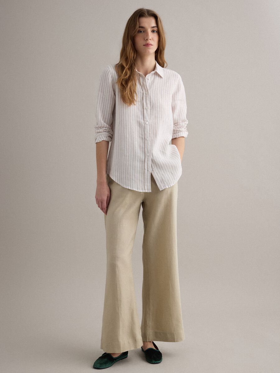Pure linen striped shirt in white and beige regular fit_2