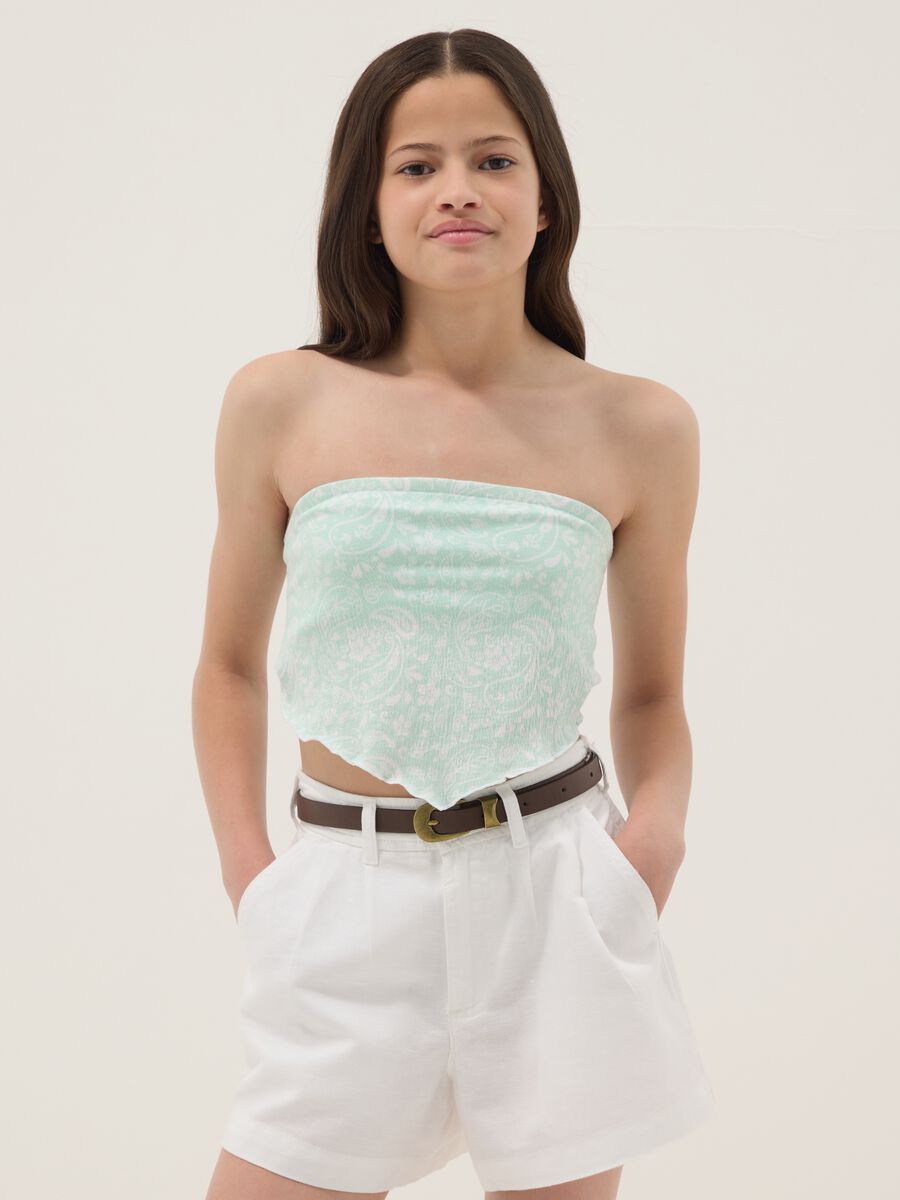 Top multicolor in cotone elasticizzato da ragazza con stampa paisley_1