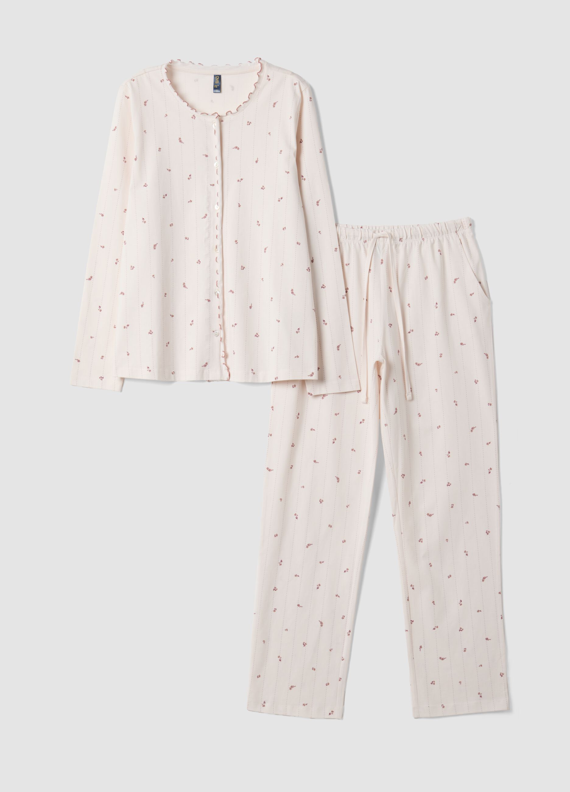 Pink pure organic cotton crew-neck pyjamas