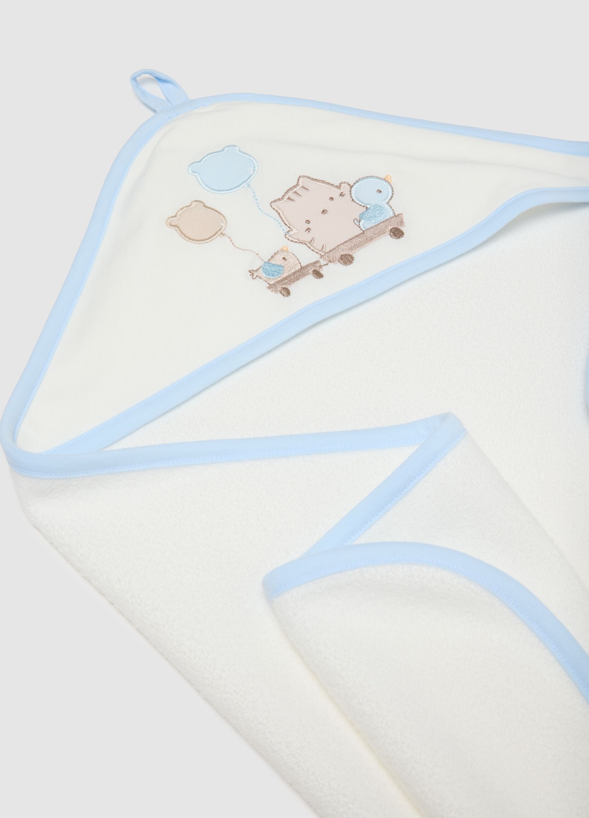 White cotton blend bathrobe with hood and embroidery