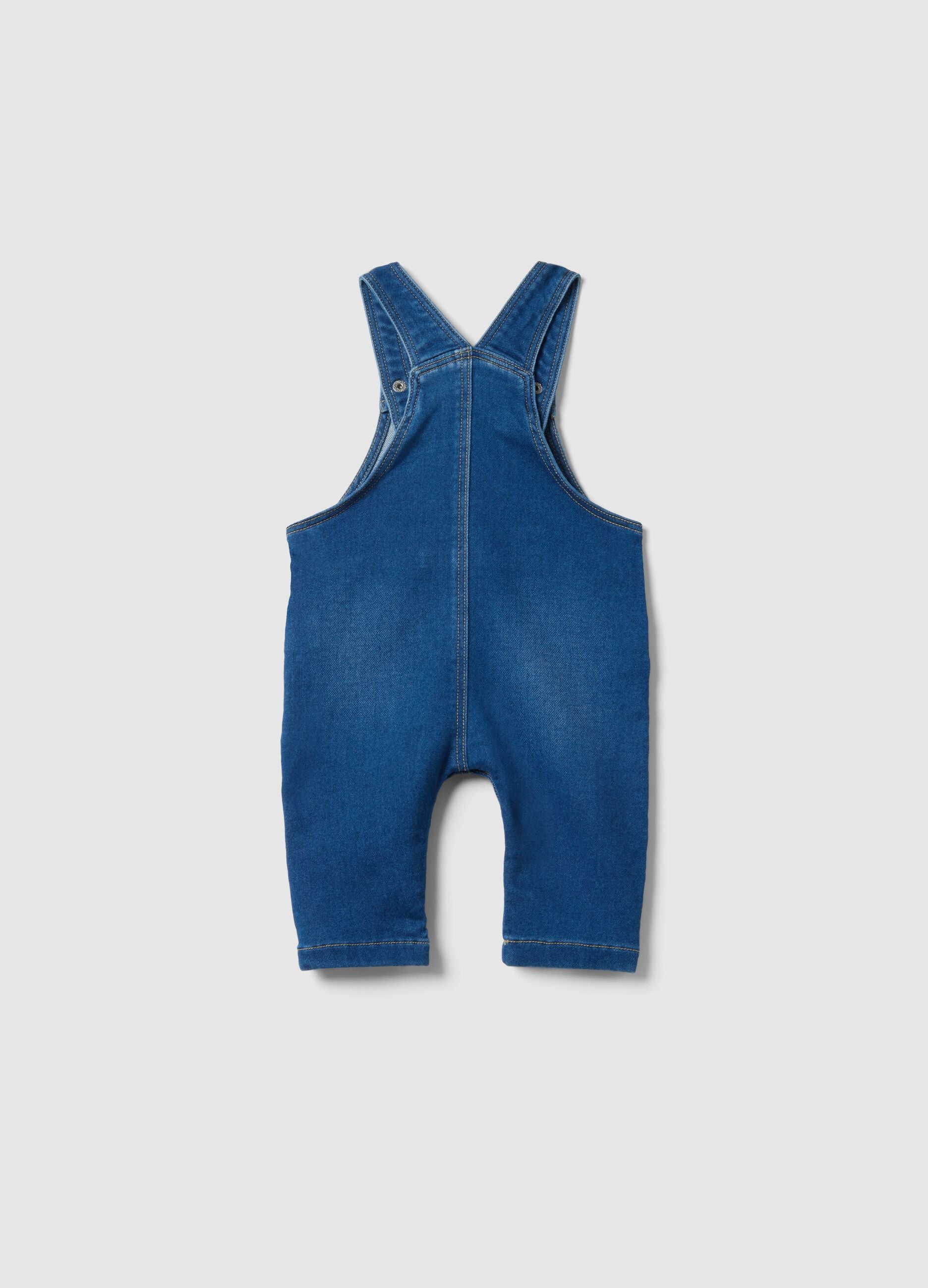 Blue Denim Regular Fit Romper with Embroidery for Babies