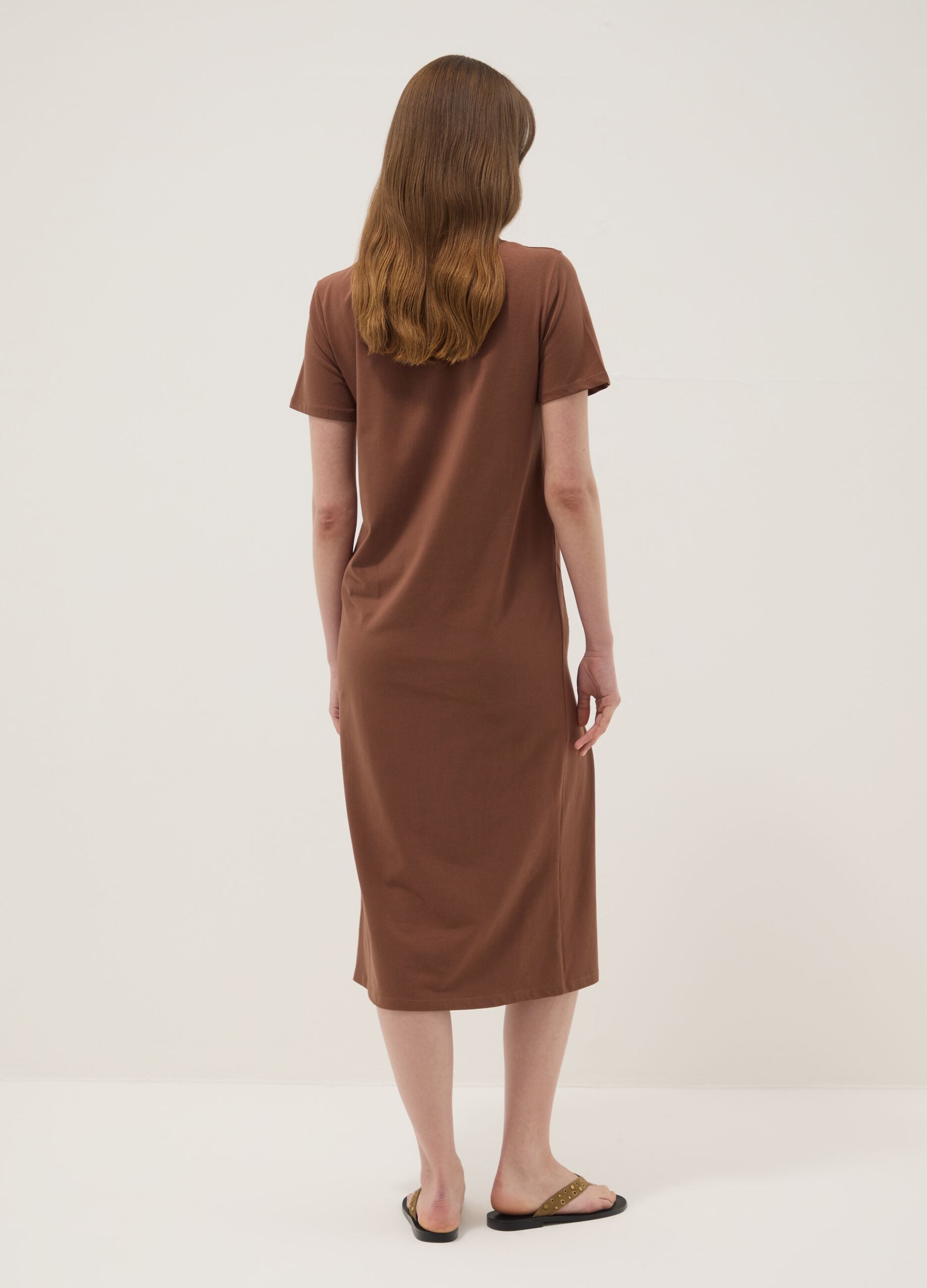 Brown midi dress in stretch cotton