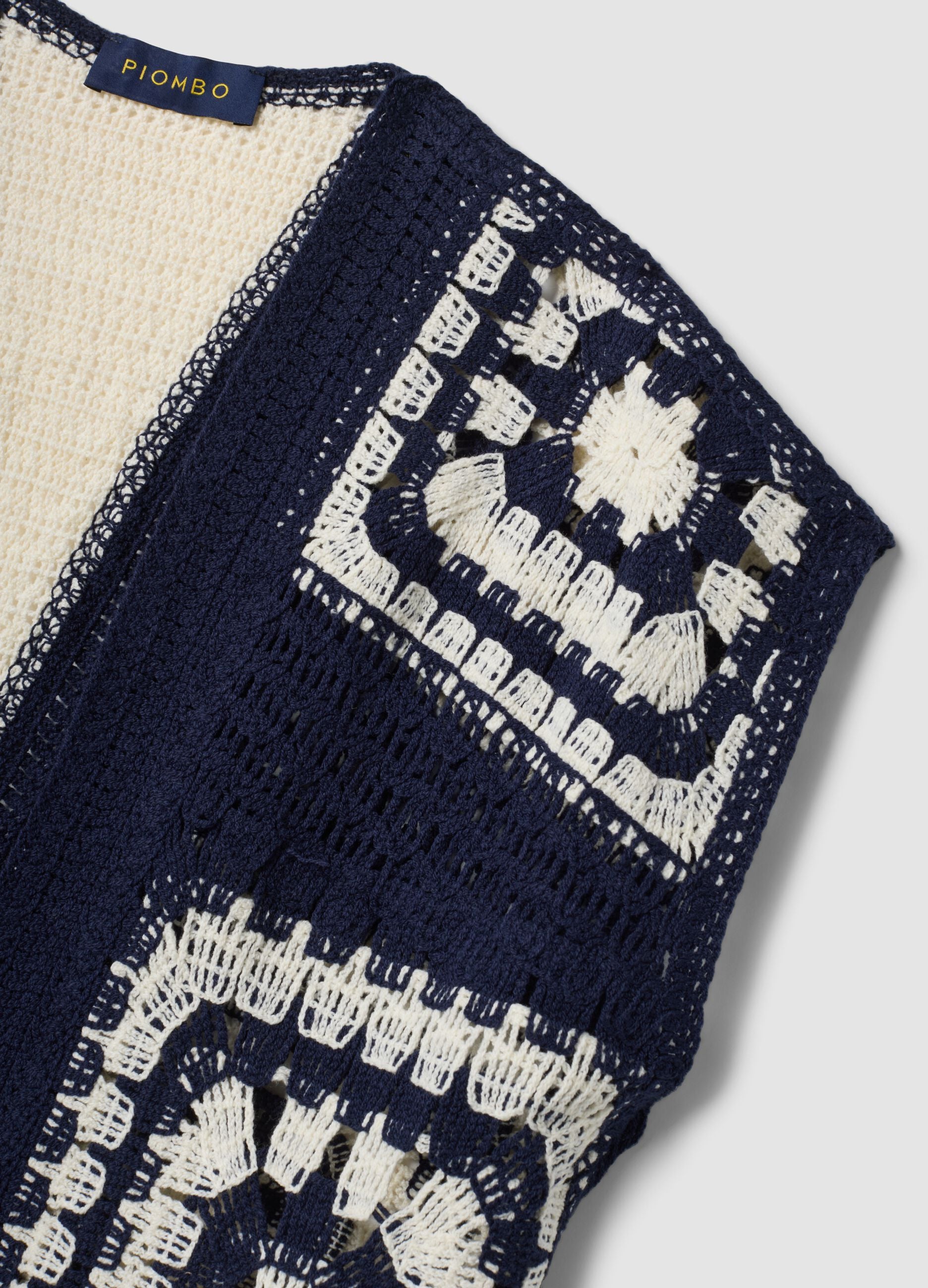 Blue and white regular-fit crochet cotton-blend gilet