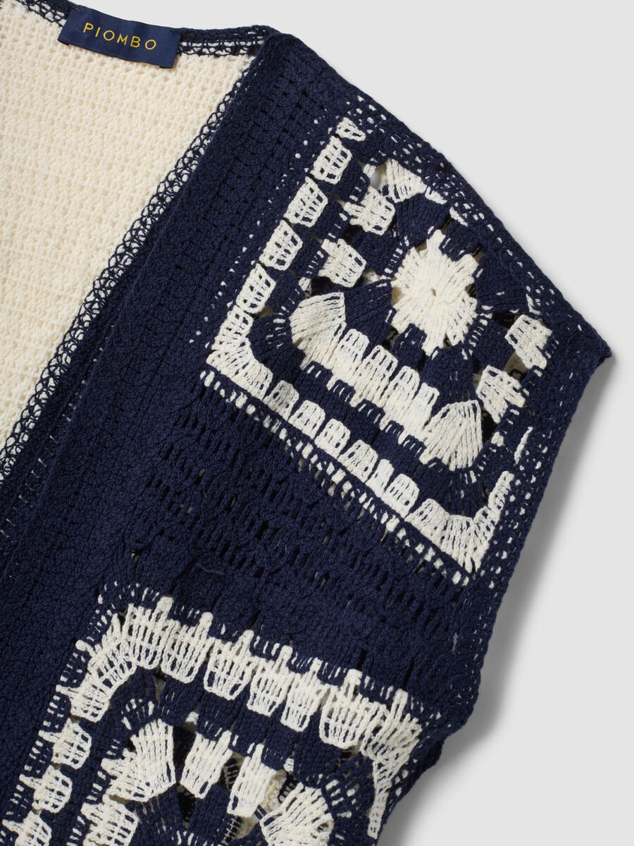 Gilet bianco e blu in crochet di misto cotone regular fit_5