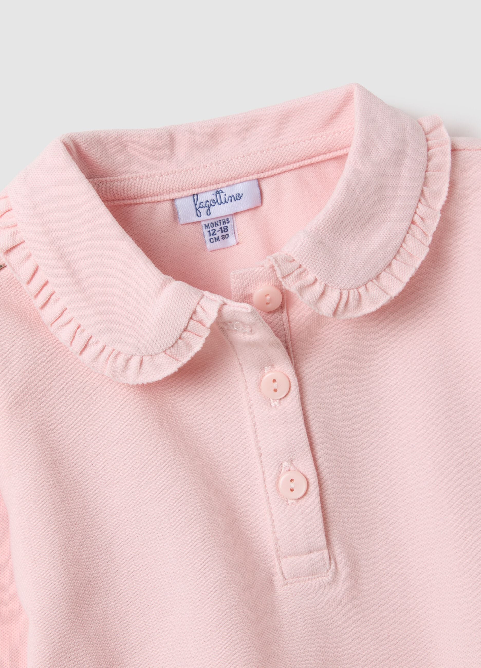 Polo rosa con volant da bimba in cotone elasticizzato regular fit