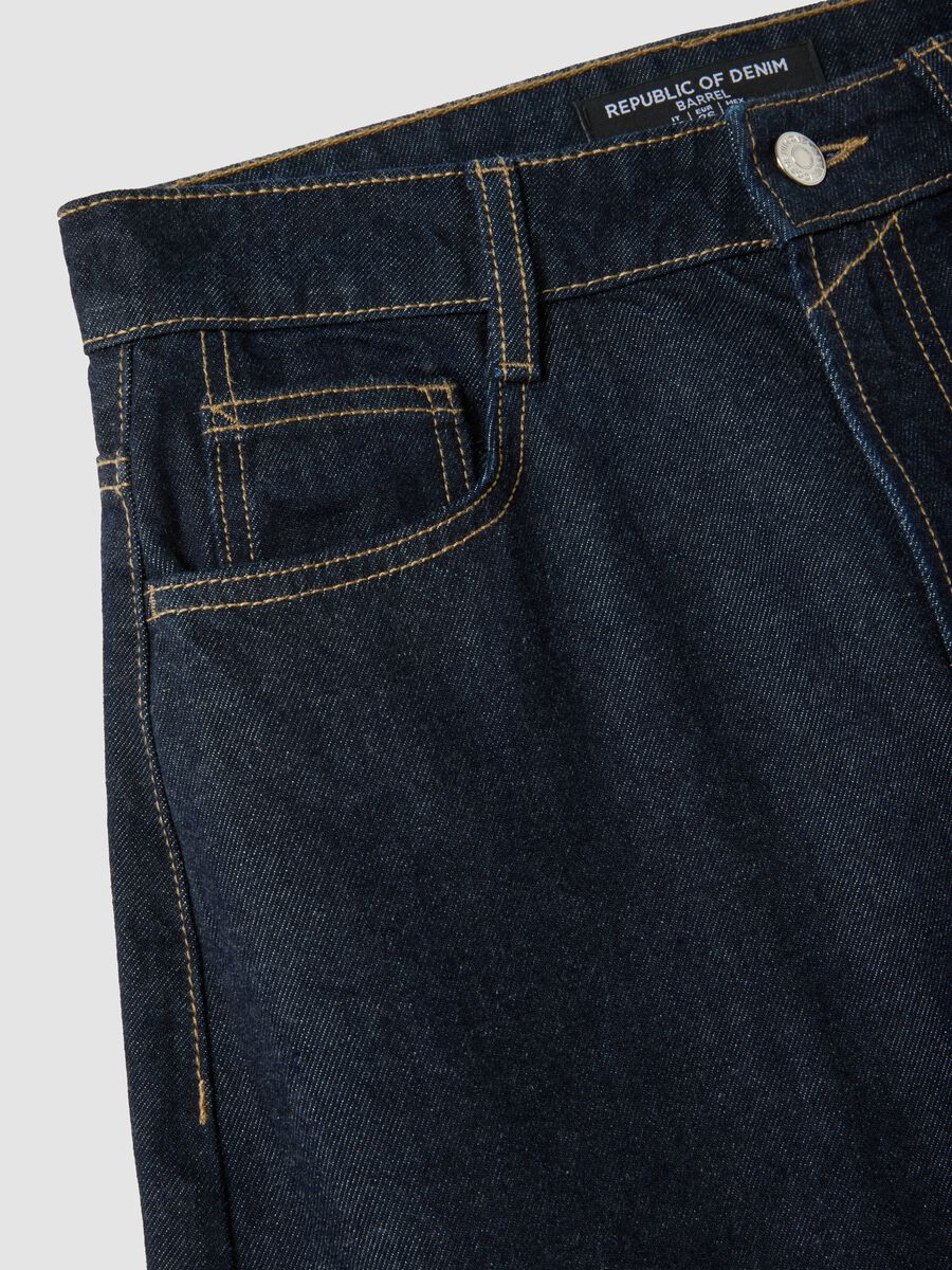 Dark wash pure cotton denim barrel-fit jeans_5