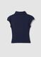 Blue fitted modal and stretch cotton T-shirt with raised neckline_2