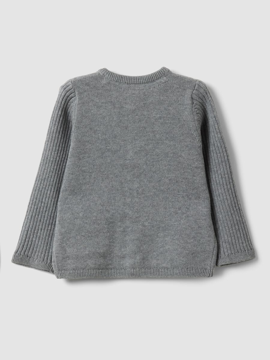 Grey cardigan in pure organic cotton knit for babies_1