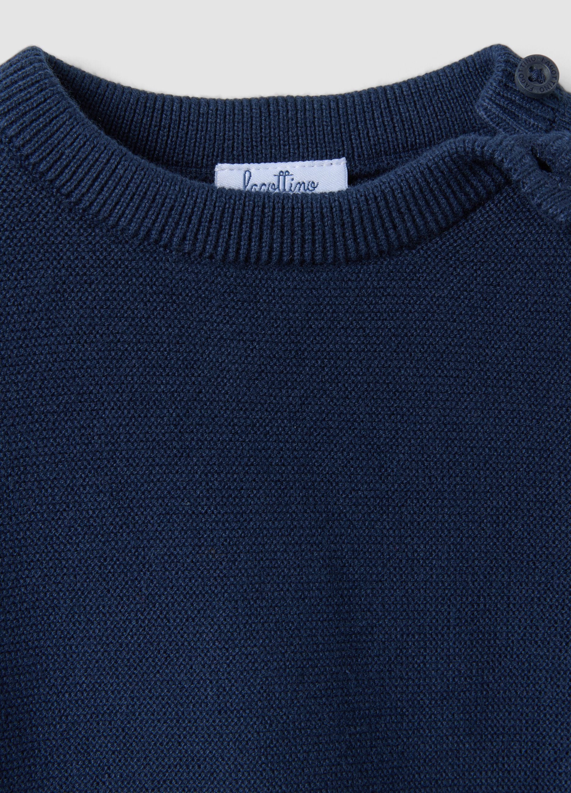 Blue pure cotton crew-neck knit jumper, regular fit, for baby boy