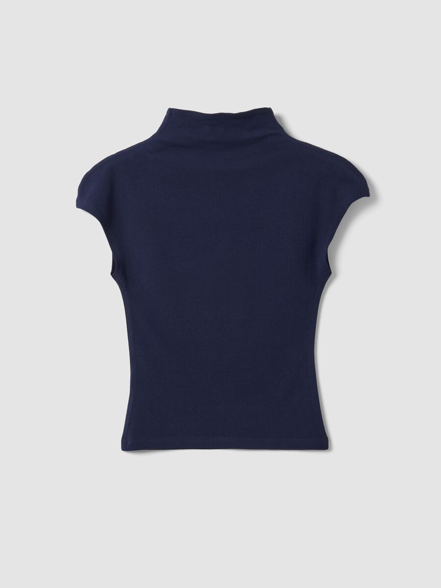 Blue fitted high-neck T-shirt in modal and stretch cotton_6