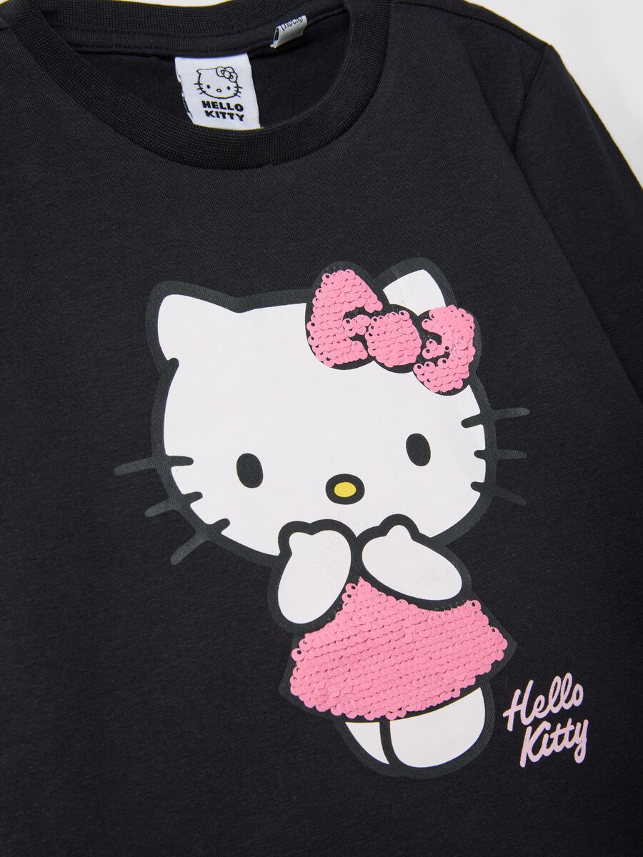 Girls&rsquo; black stretch cotton Hello Kitty print T-shirt_2