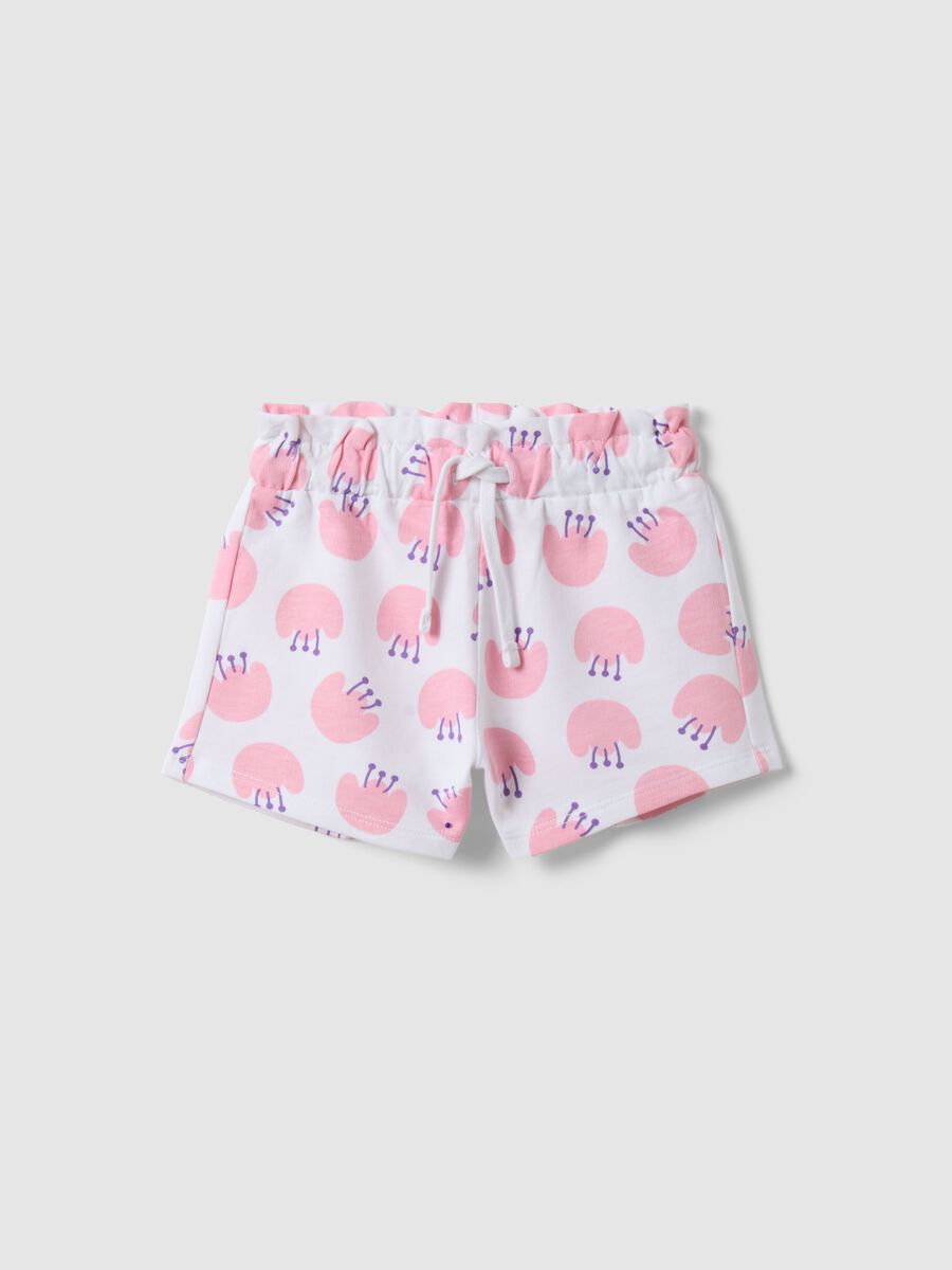 Short in puro cotone bianco da bimba regular fit con stampe_0