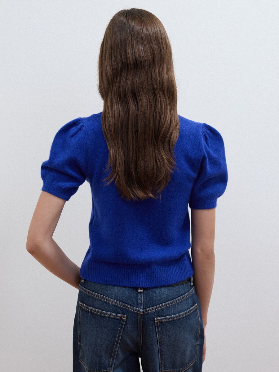 Blue stretch viscose crew-neck top, regular fit_3