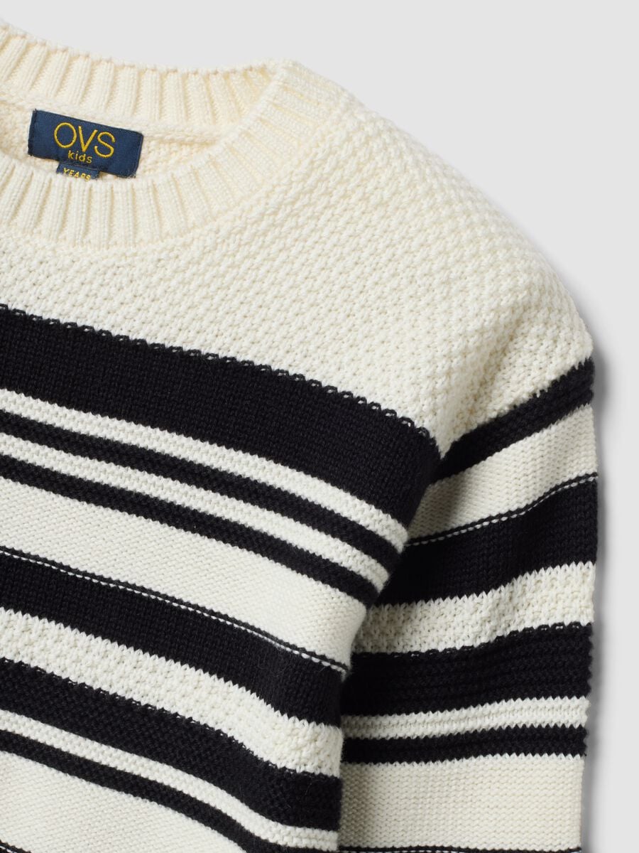 White striped cotton-blend crew-neck top for girls_3