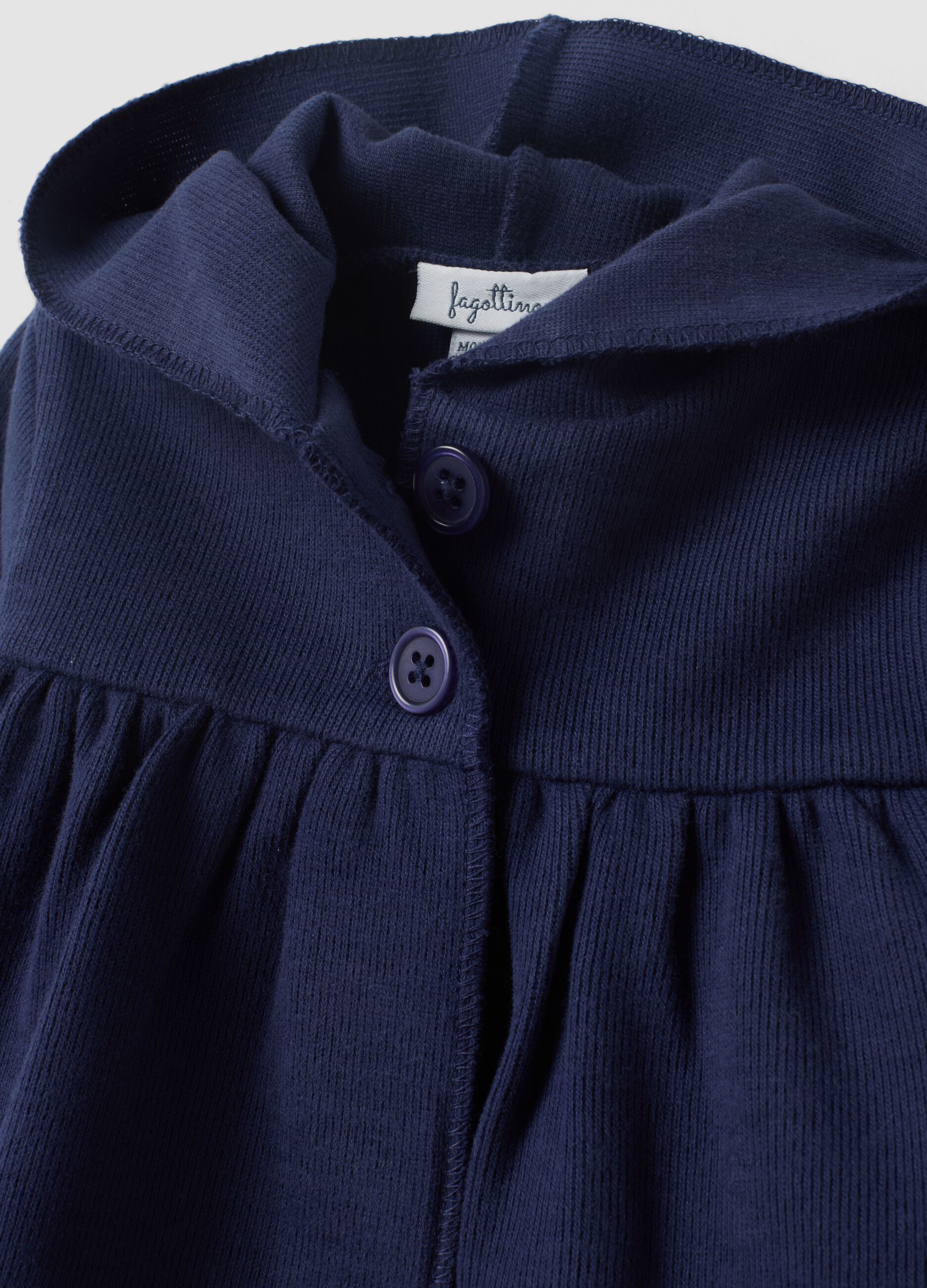 Blue organic cotton hooded sweatshirt for baby girl