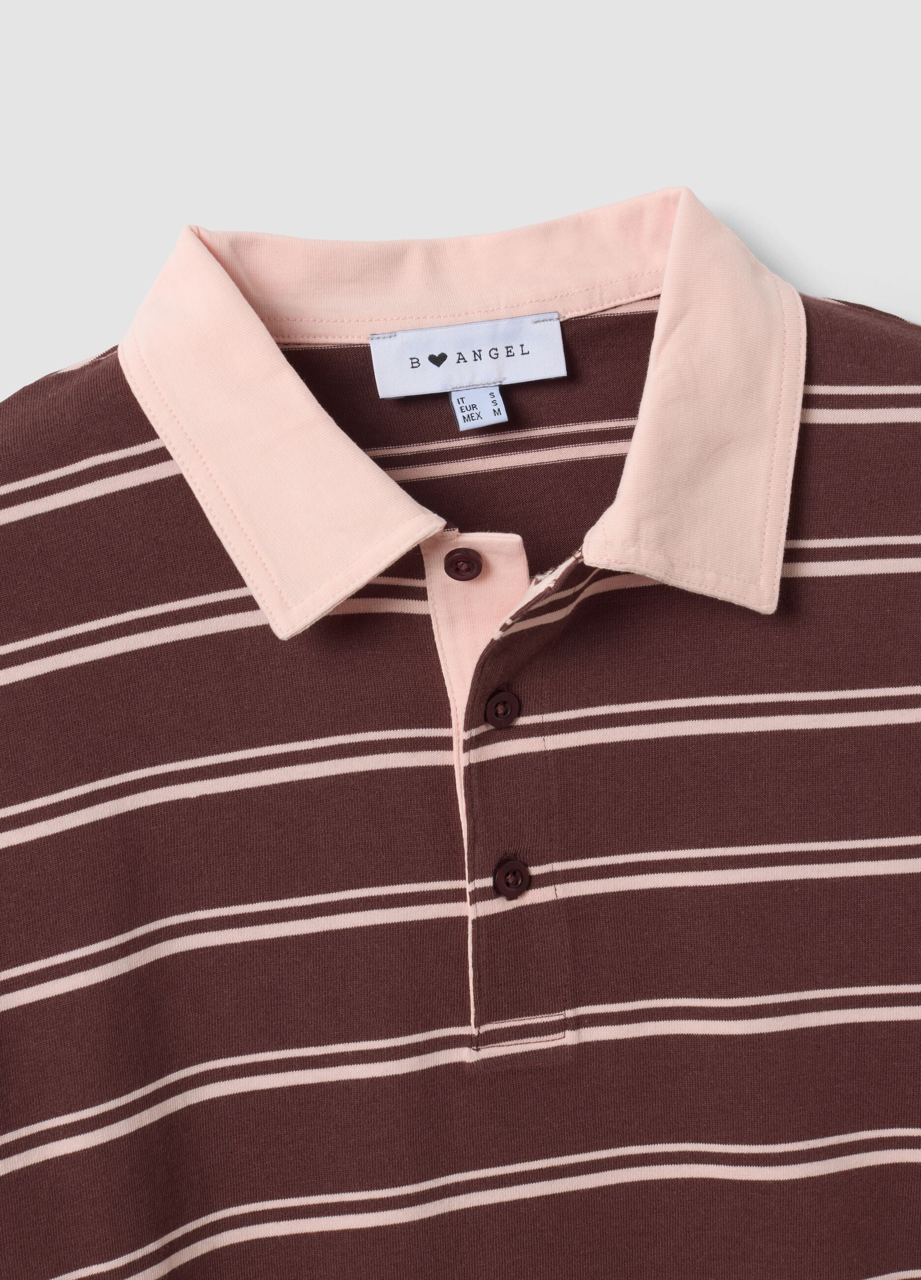 Brown pure cotton striped long-sleeve polo shirt, regular fit