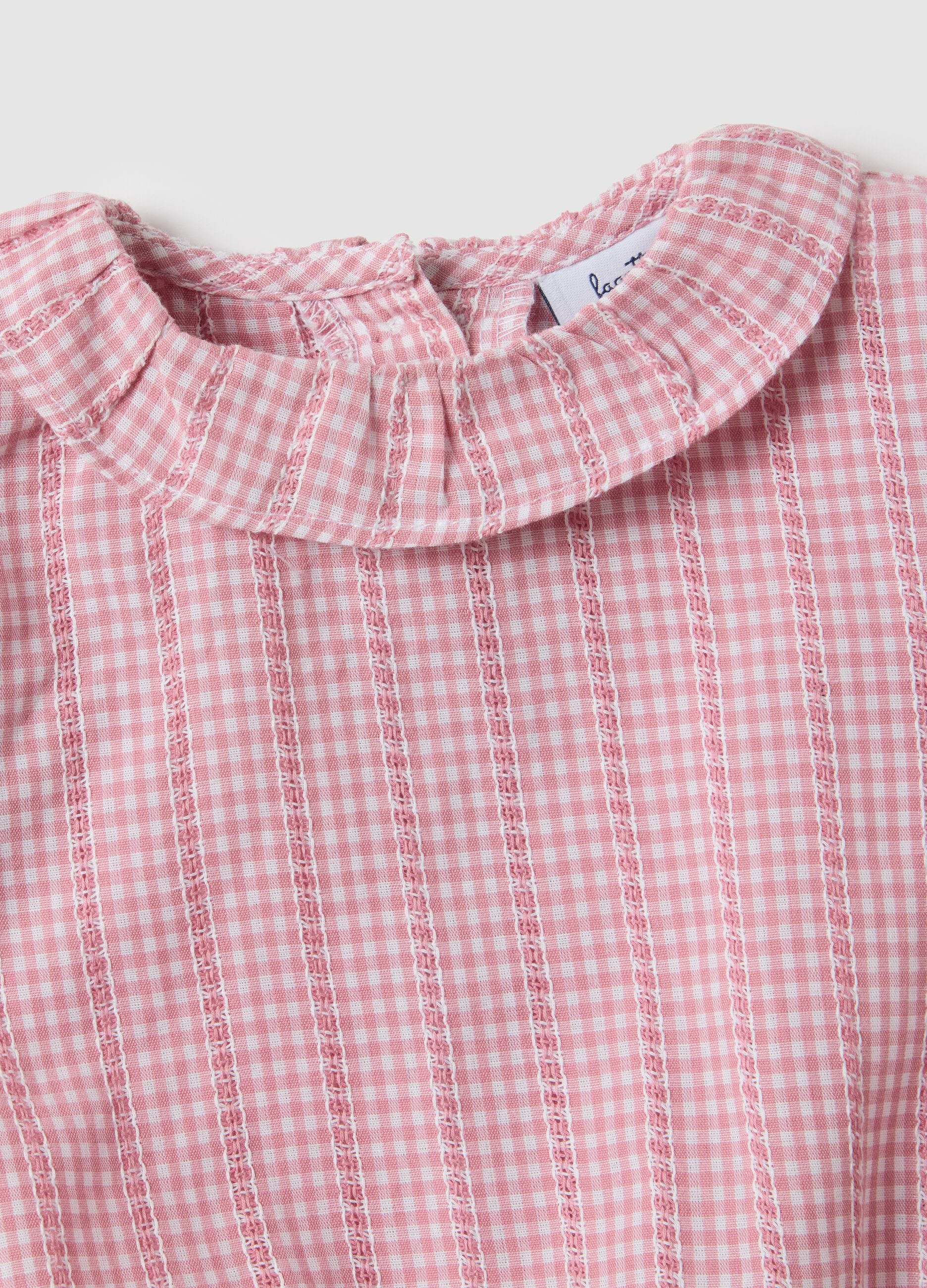 Multicoloured check cotton bodysuit for baby girls with ruffle collar