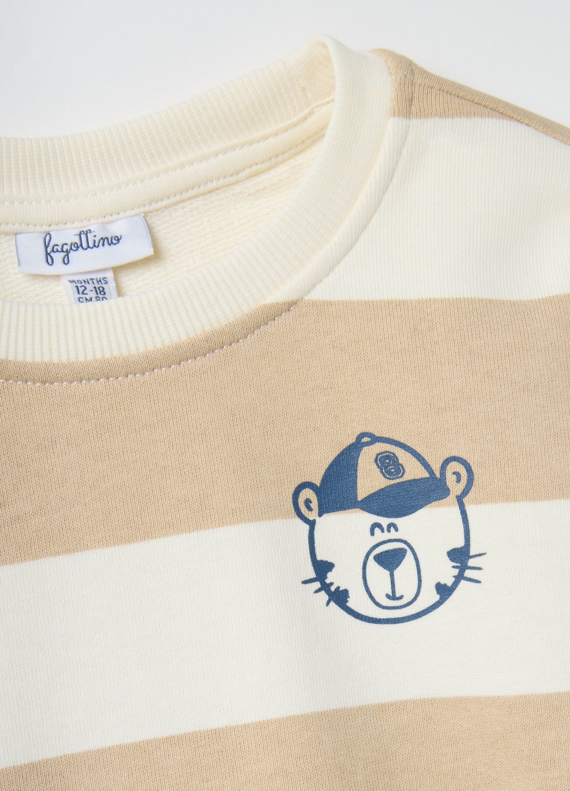 Boys' Pure Cotton Beige Striped Regular Fit Sweatshirt