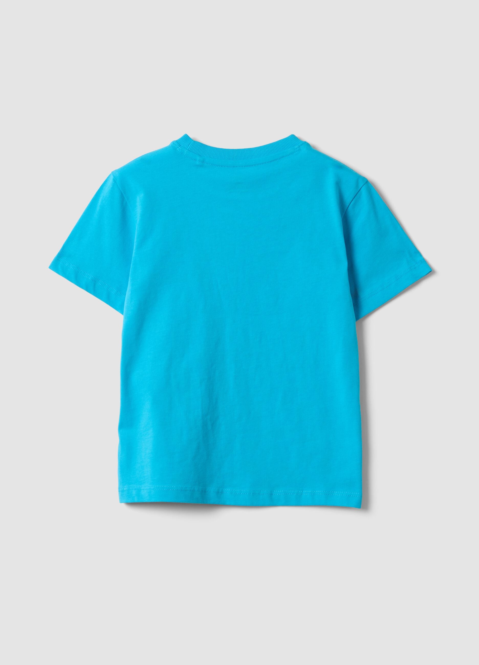 Blue pure cotton kids&rsquo; T-shirt with surf print, regular fit