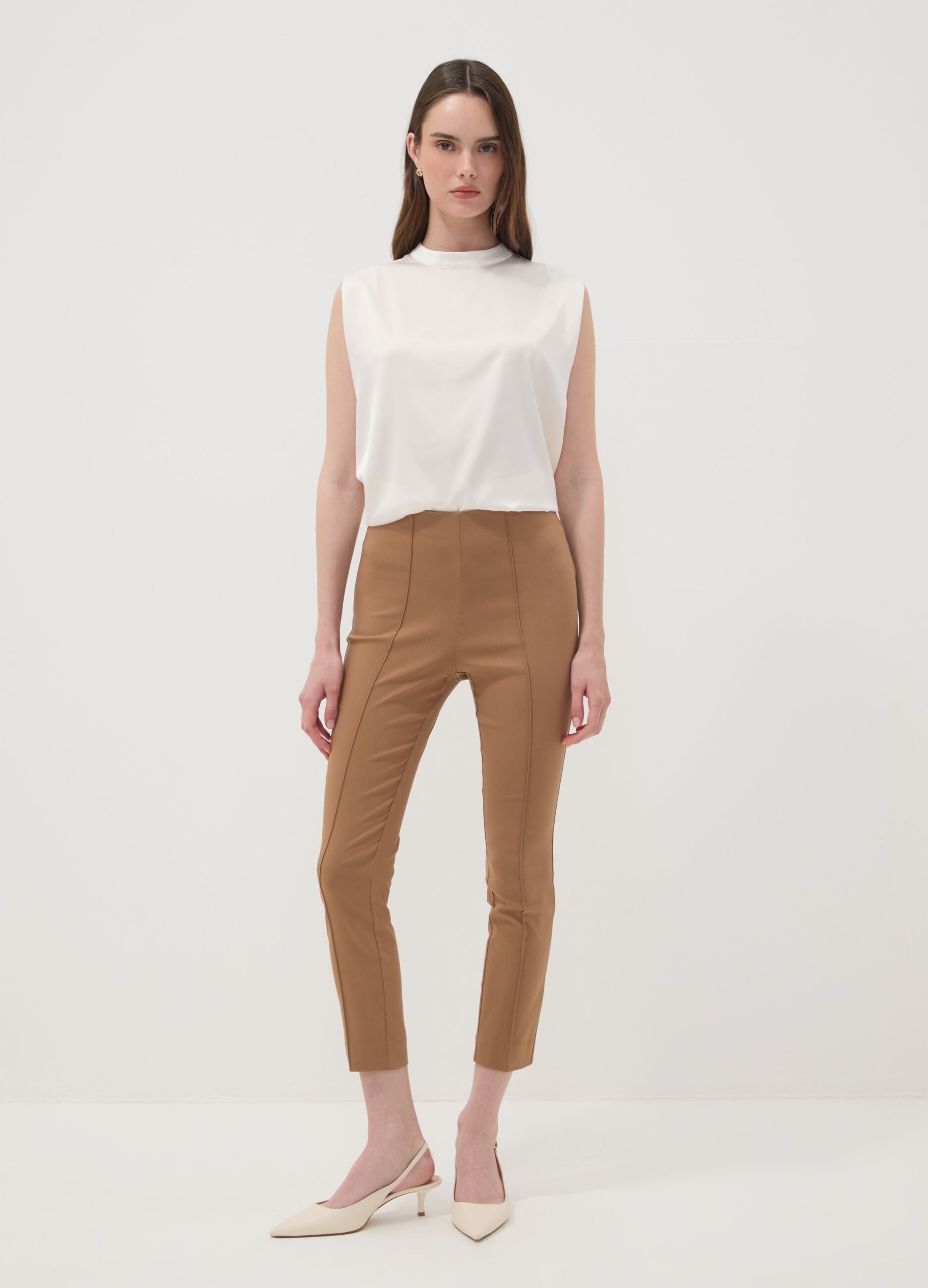 Brown stretch viscose slim-fit leggings