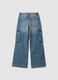 Blue pure cotton denim cargo jeans, relaxed fit for girls_2