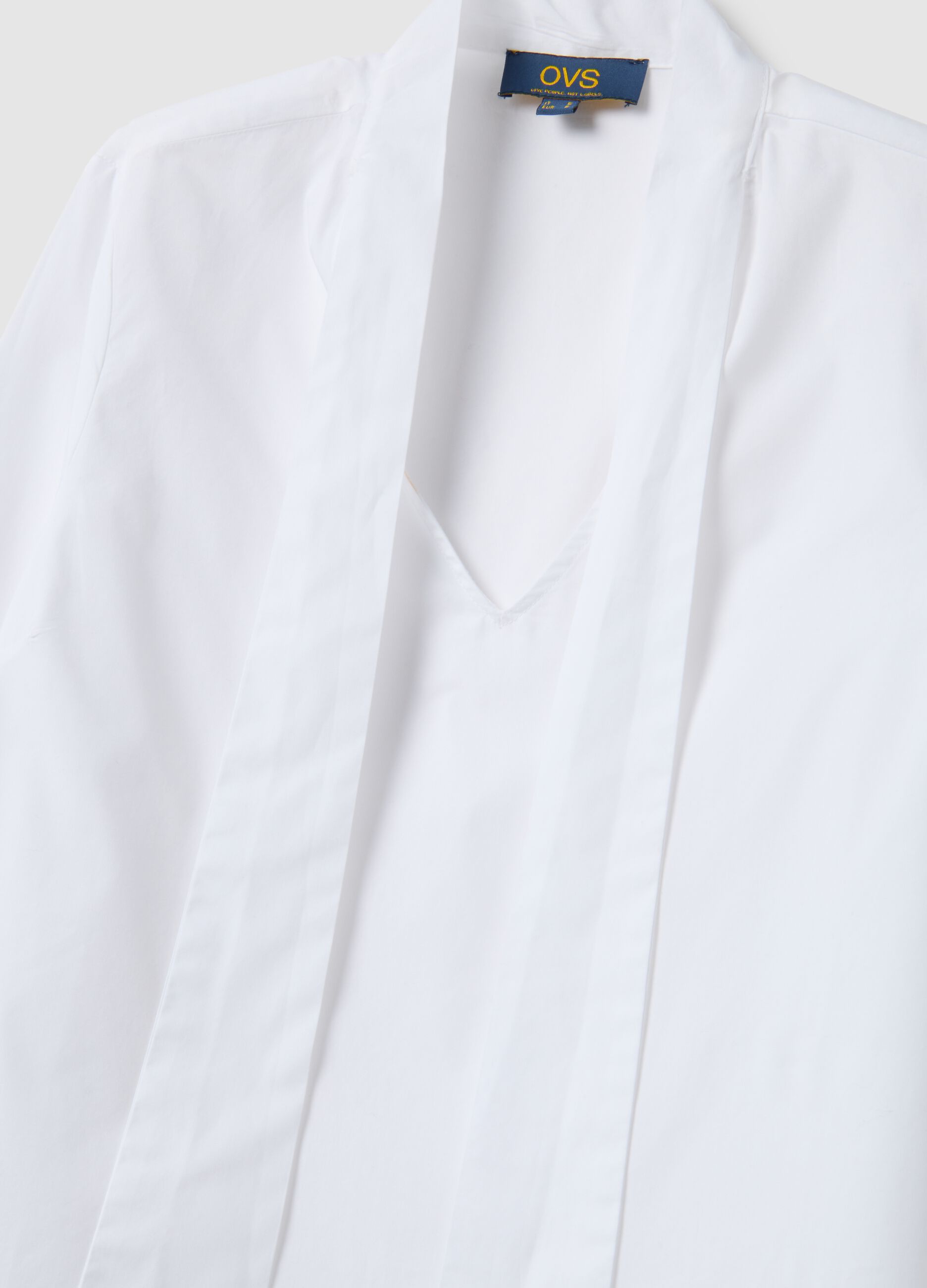 White pure cotton regular fit shirt with ribbon collar