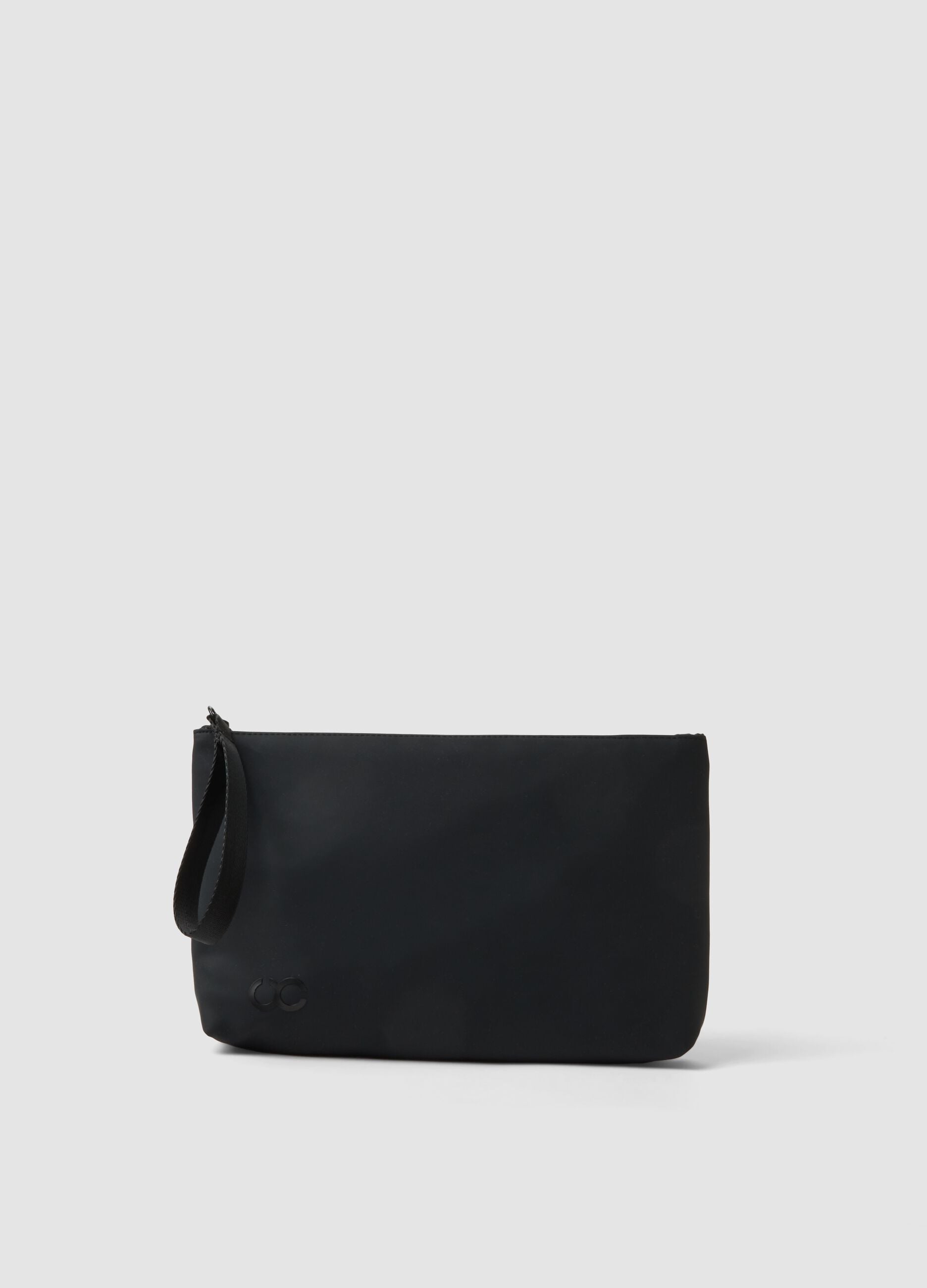 Black zip pouch with wrist strap