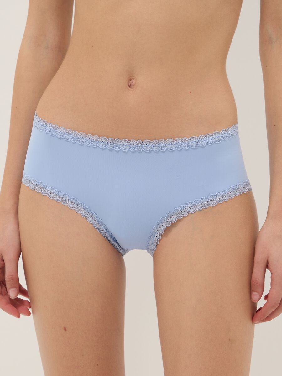 Blue stretch-fabric briefs with lace detailing, regular fit_1