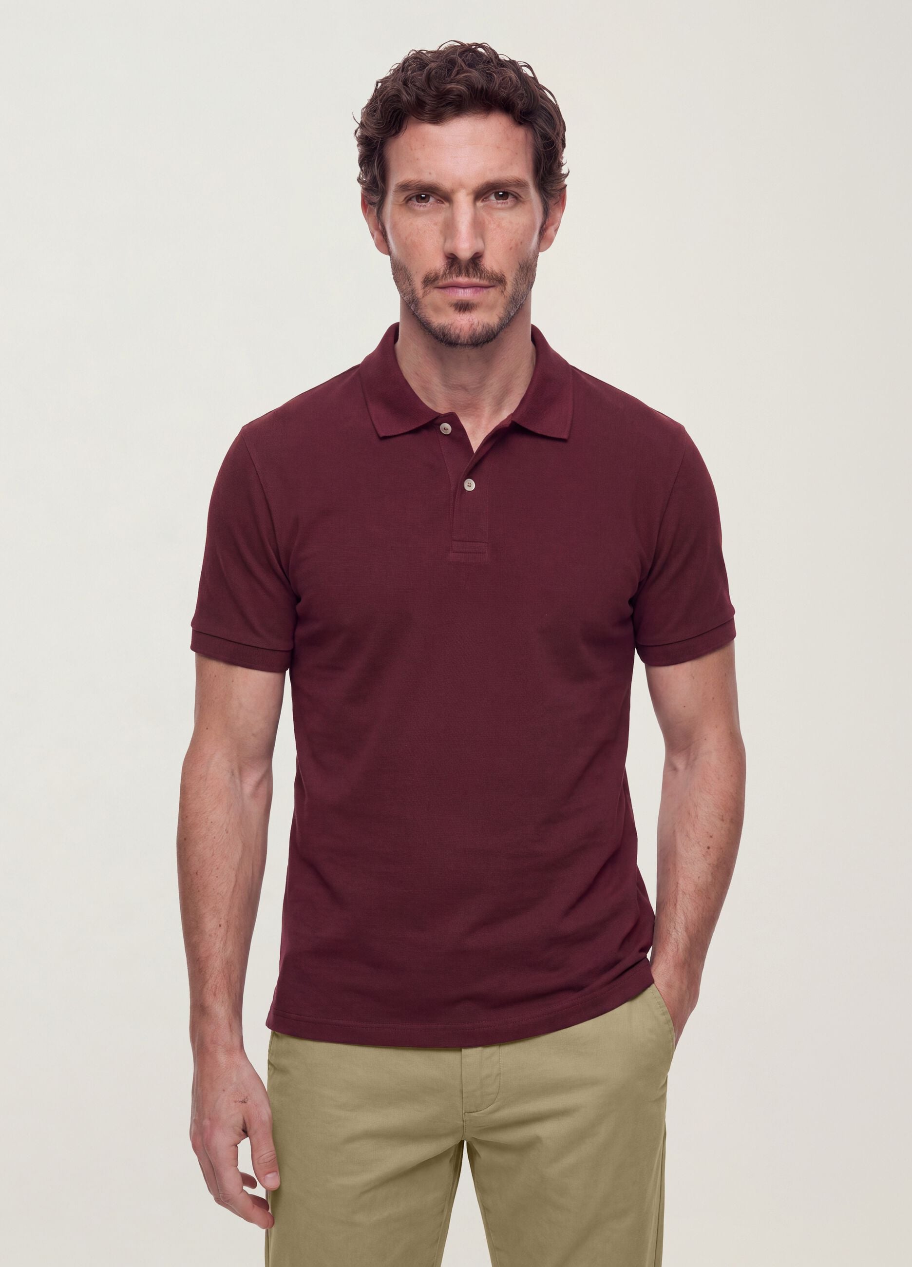 Red pure cotton piqu&eacute; polo shirt with classic collar, regular fit