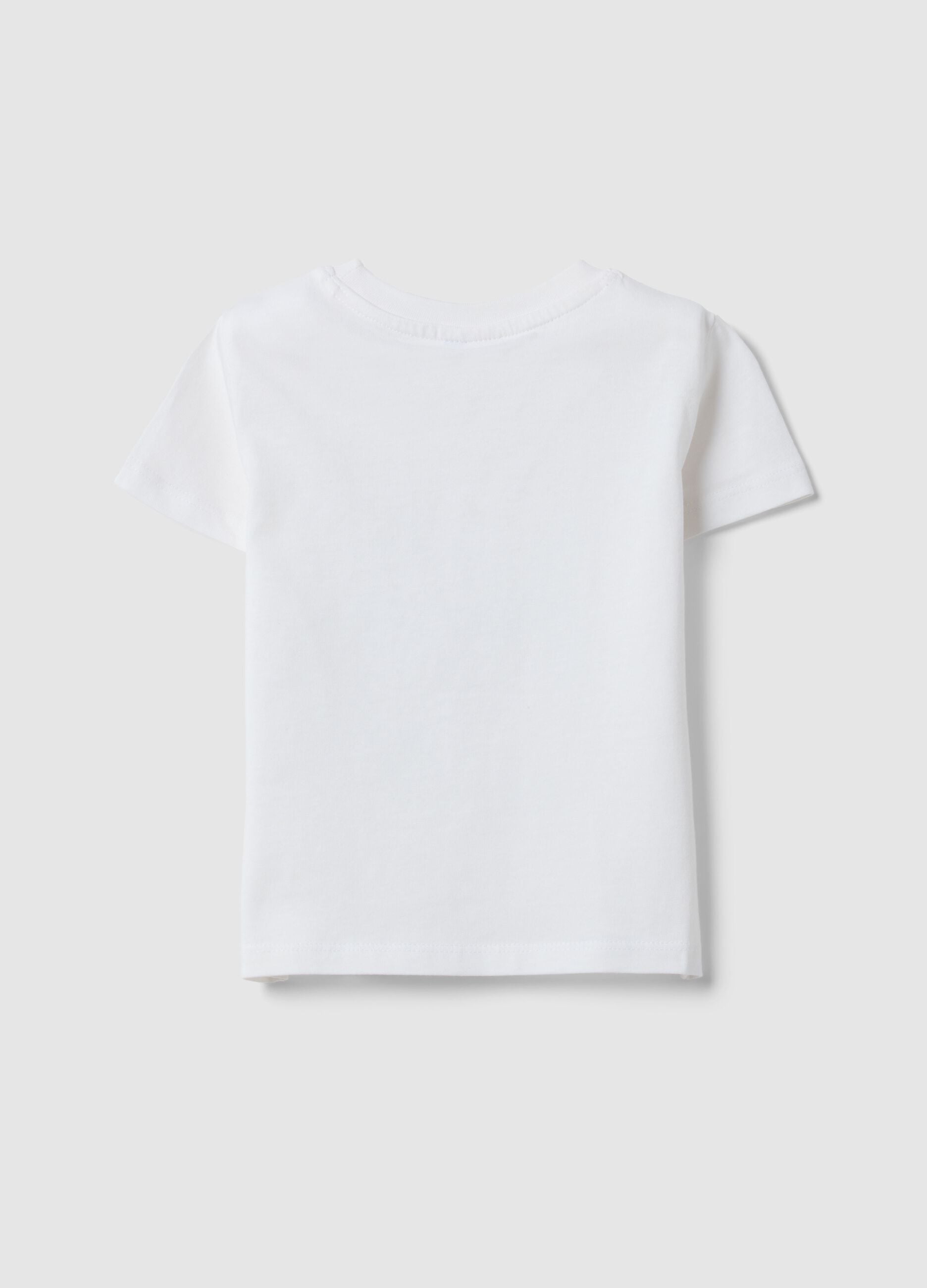 White pure cotton children's T-shirt, regular fit with print
