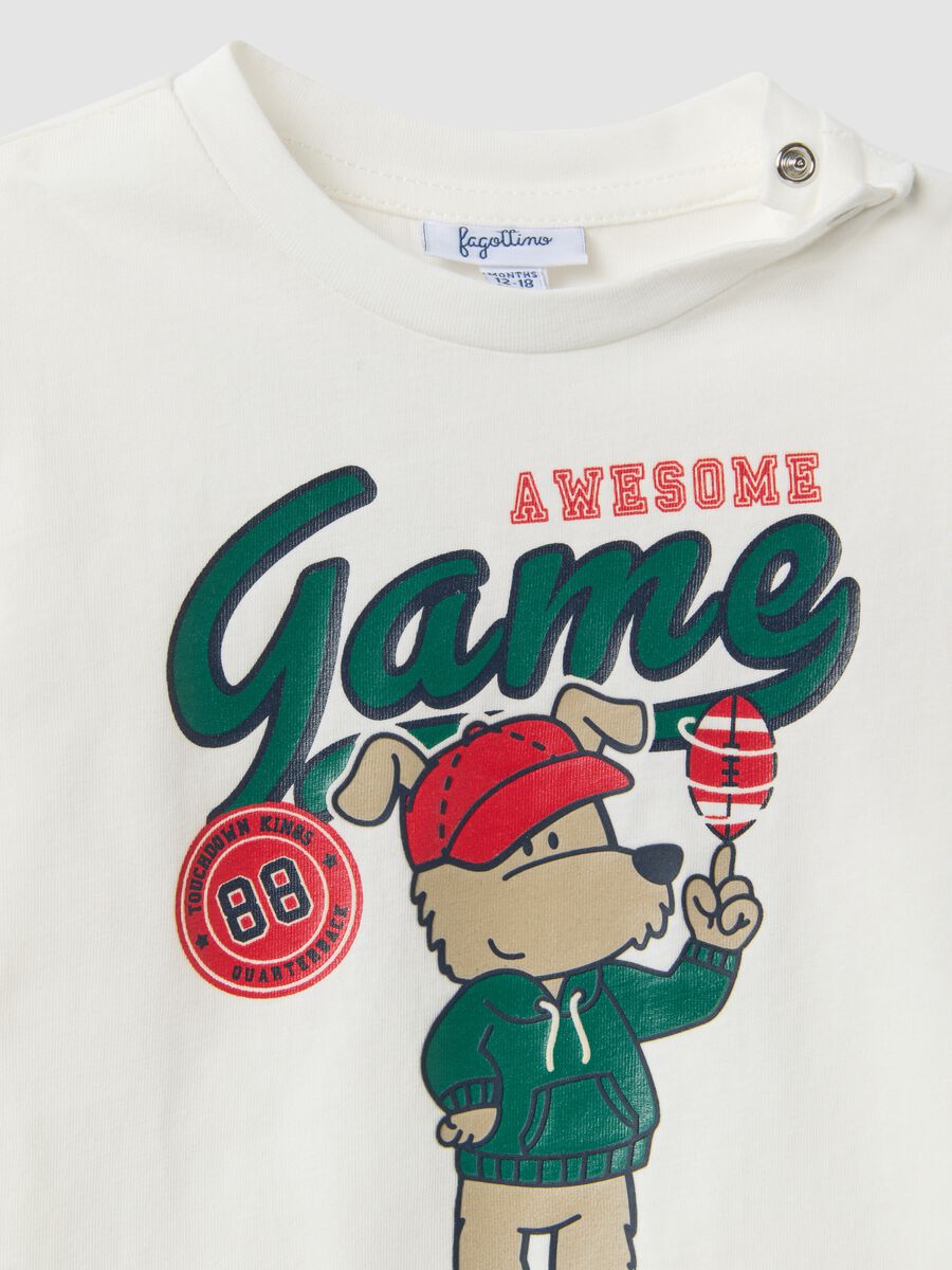 White organic cotton T-shirt with puppy print for baby boy_2