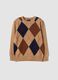 Beige pure wool jumper with jacquard crew neck_0