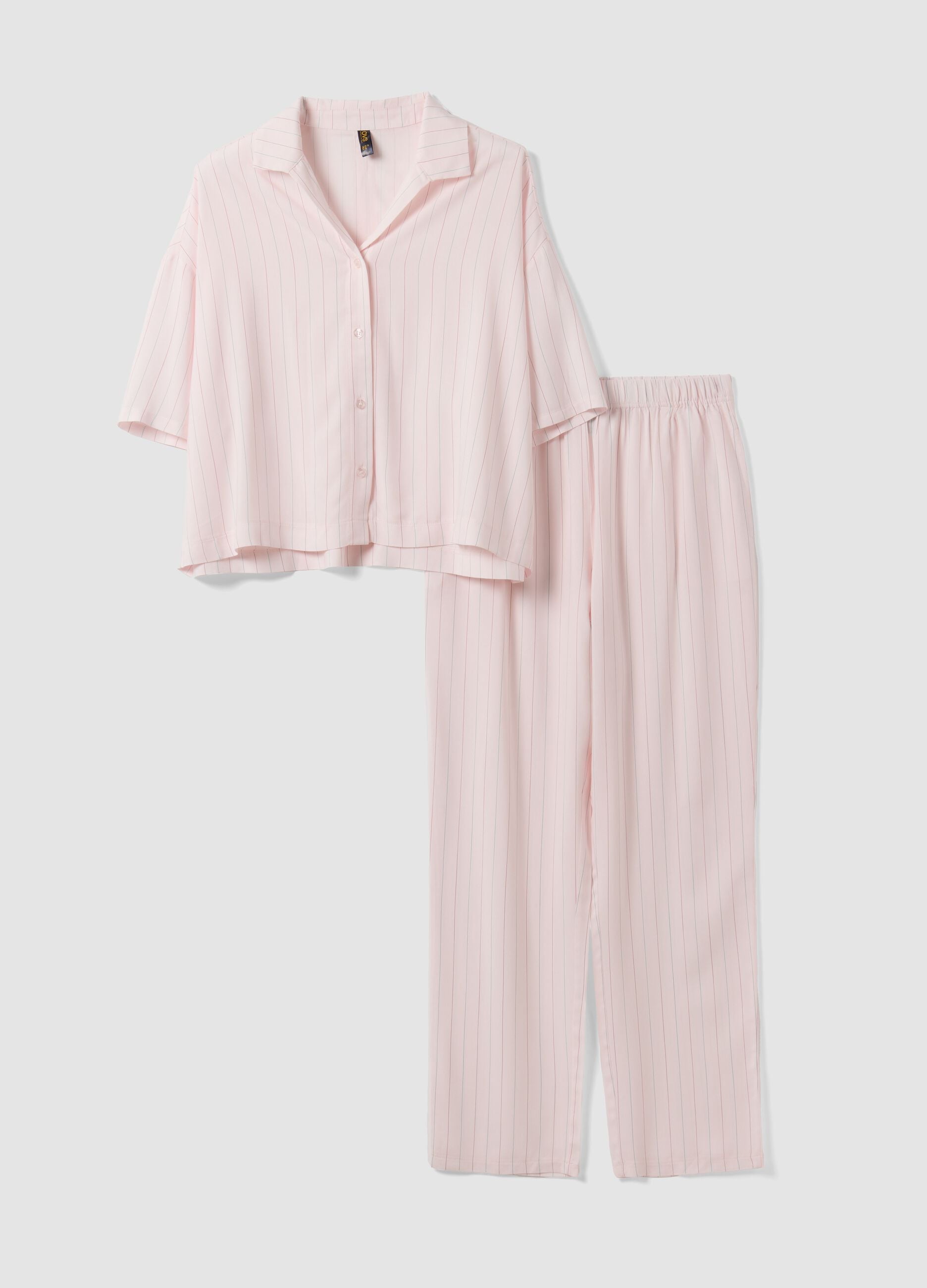 Pigiama rosa in pura viscosa con scollo a V a righe regular fit
