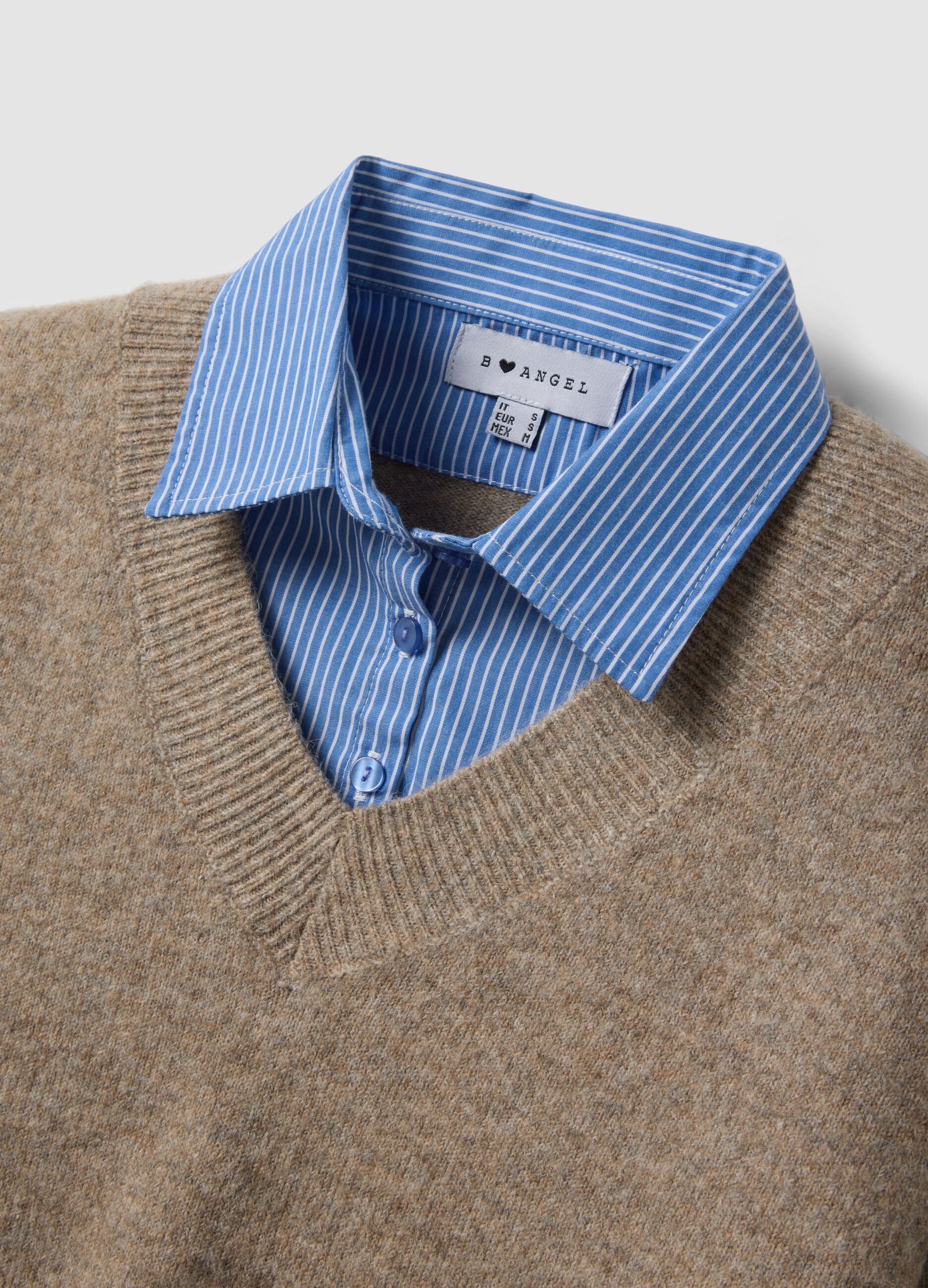 Beige V-neck viscose-blend jumper