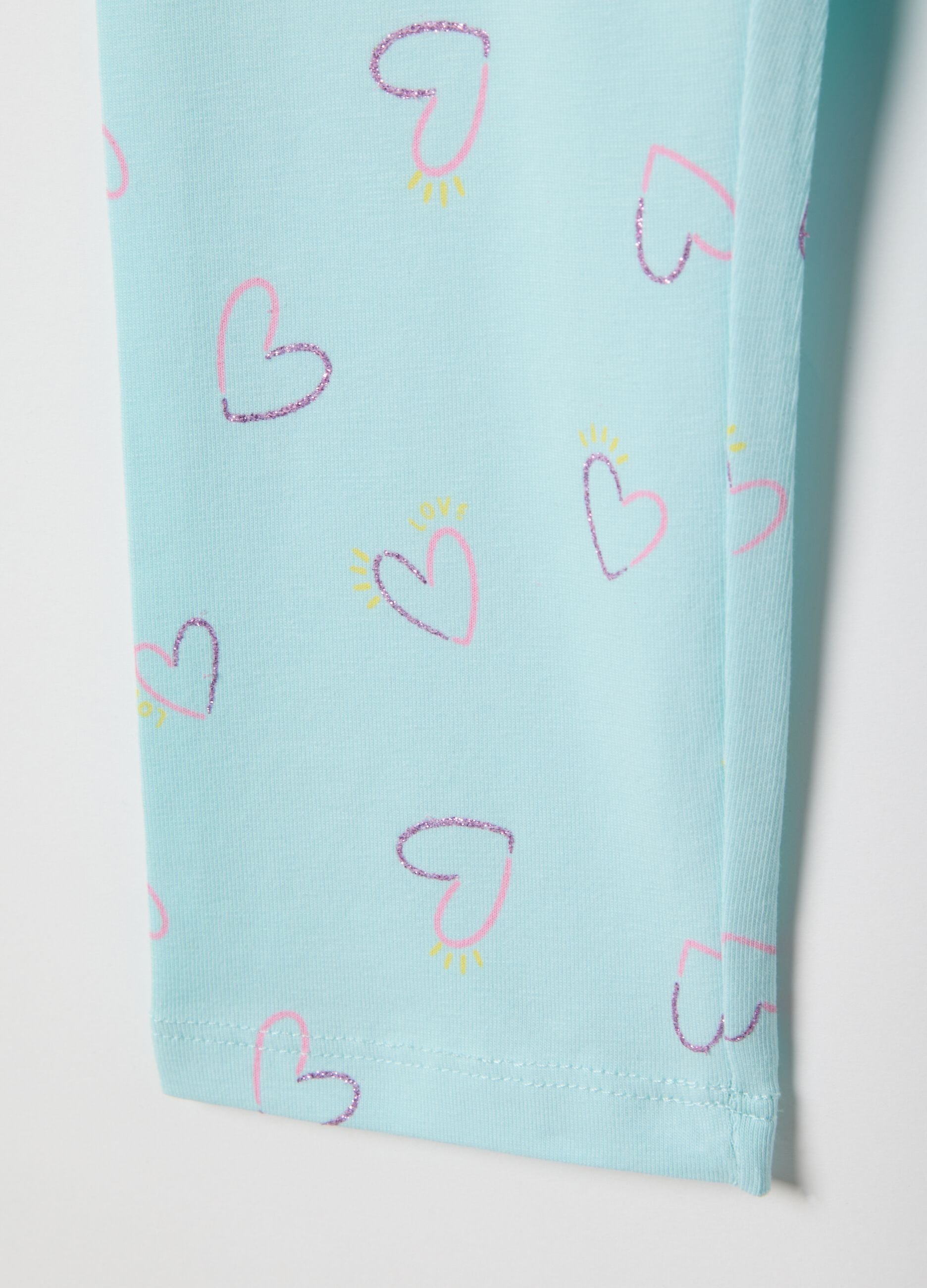 Blue stretch cotton skinny fit leggings for girls with hearts