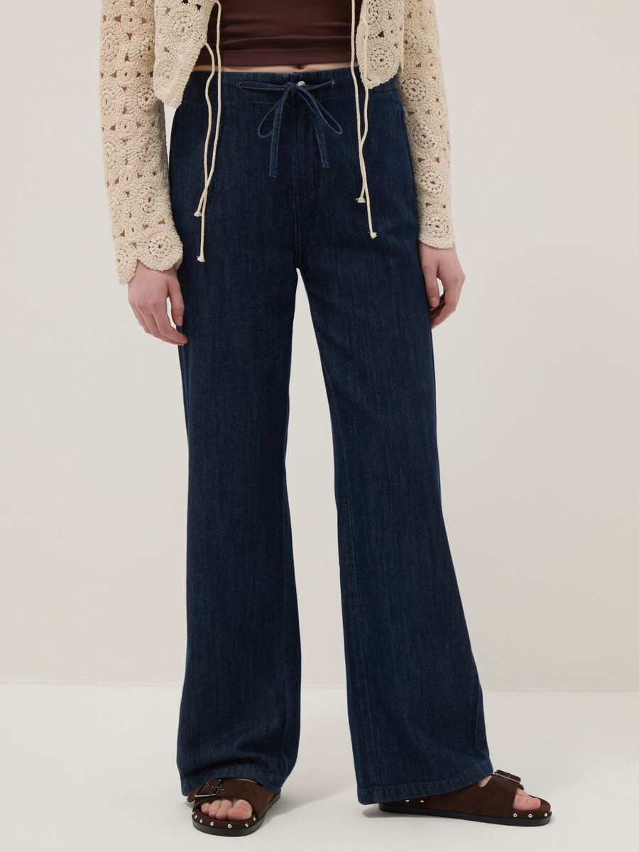 Jeans jogger in puro cotone denim blu relaxed fit_1