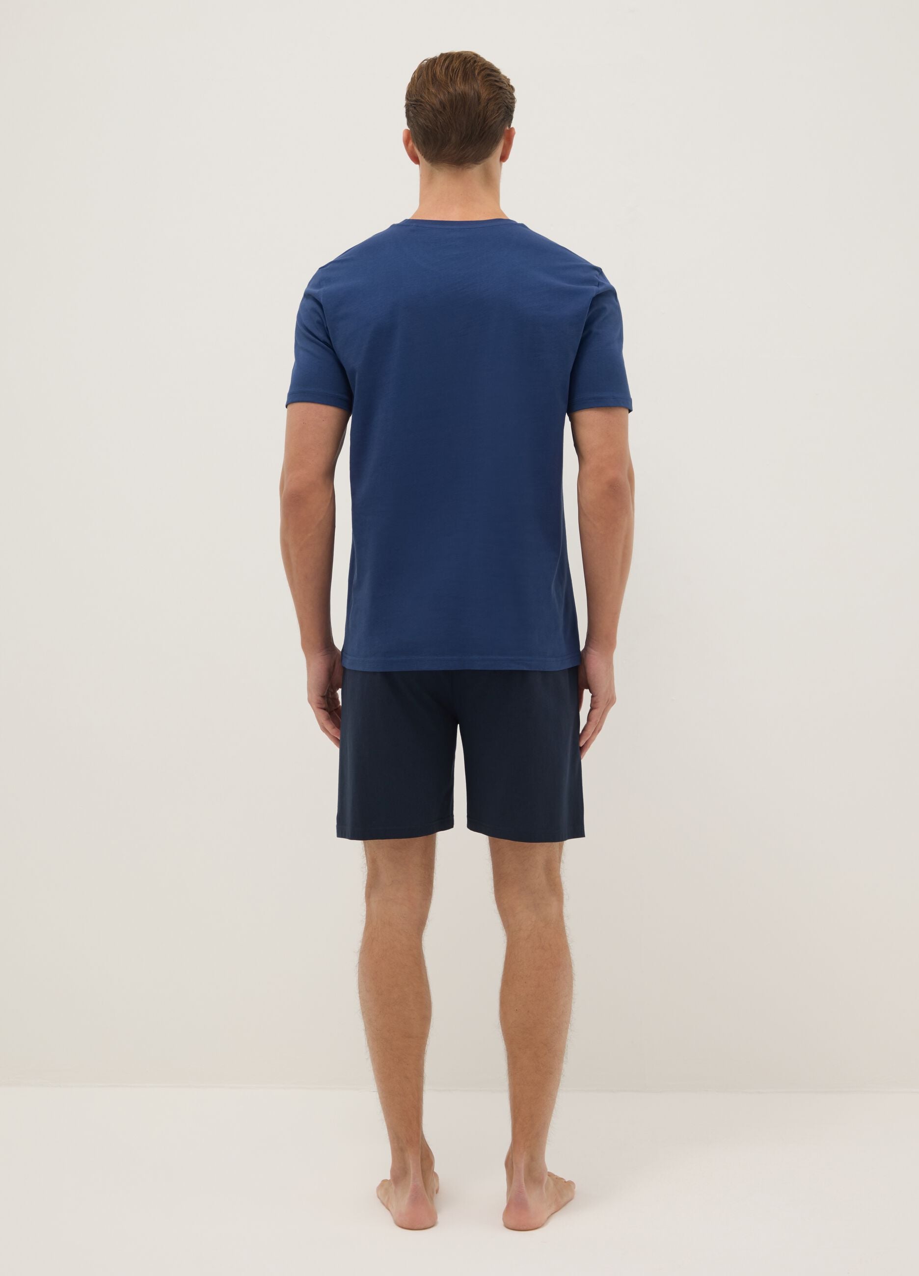 Short blue pure cotton pyjamas with regular fit