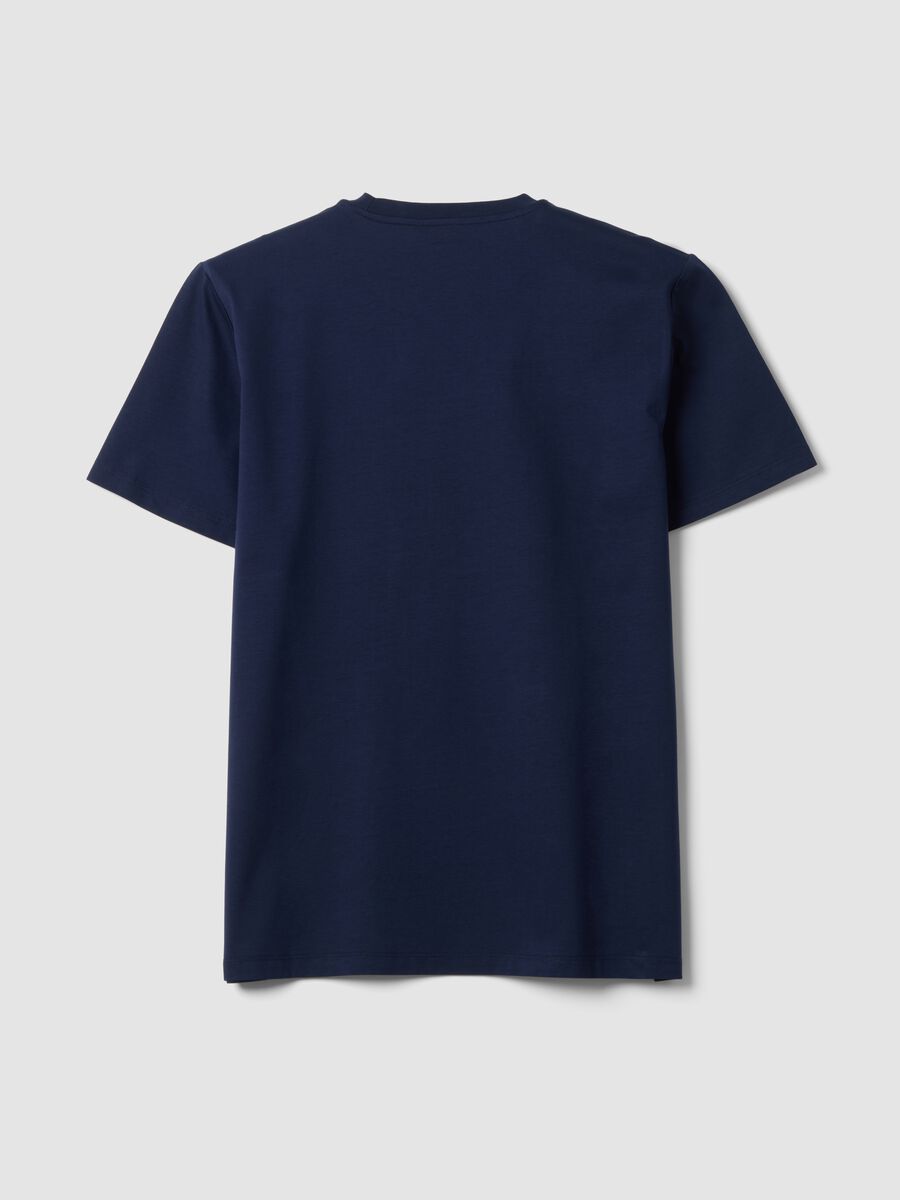 Blue mercerised pure cotton crew-neck T-shirt, regular fit_2
