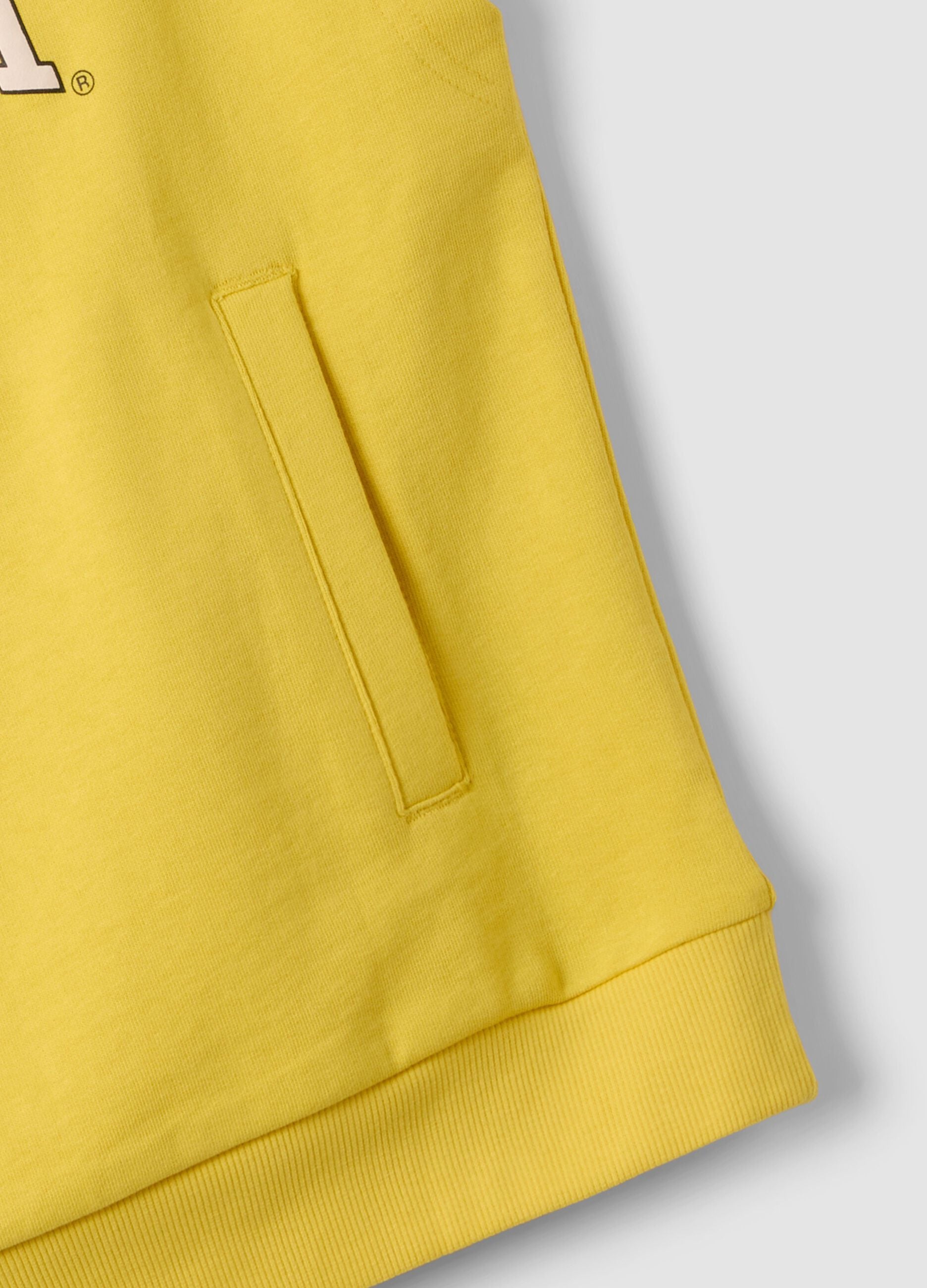 Yellow sleeveless pure cotton hoodie with logo for boys